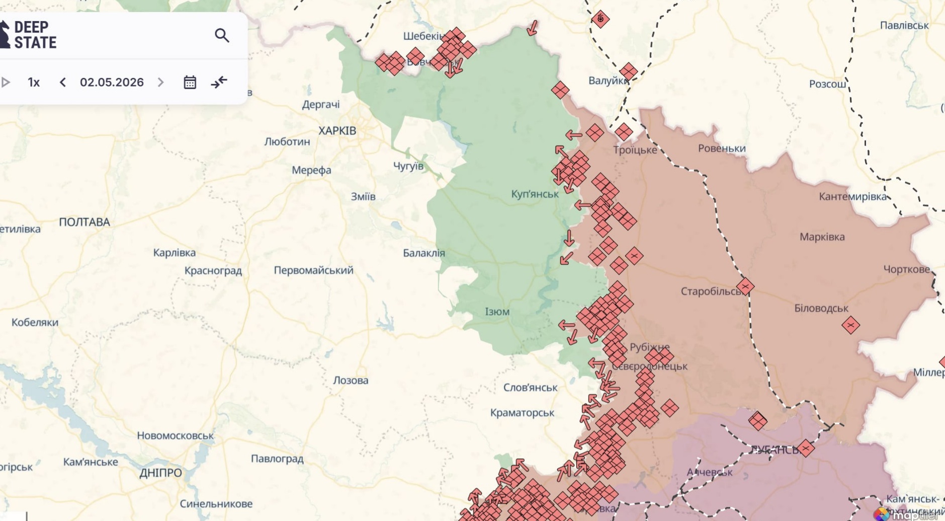 Орієнтовна карта бойових дій на 2 травня о 22:20/DeepStateMap