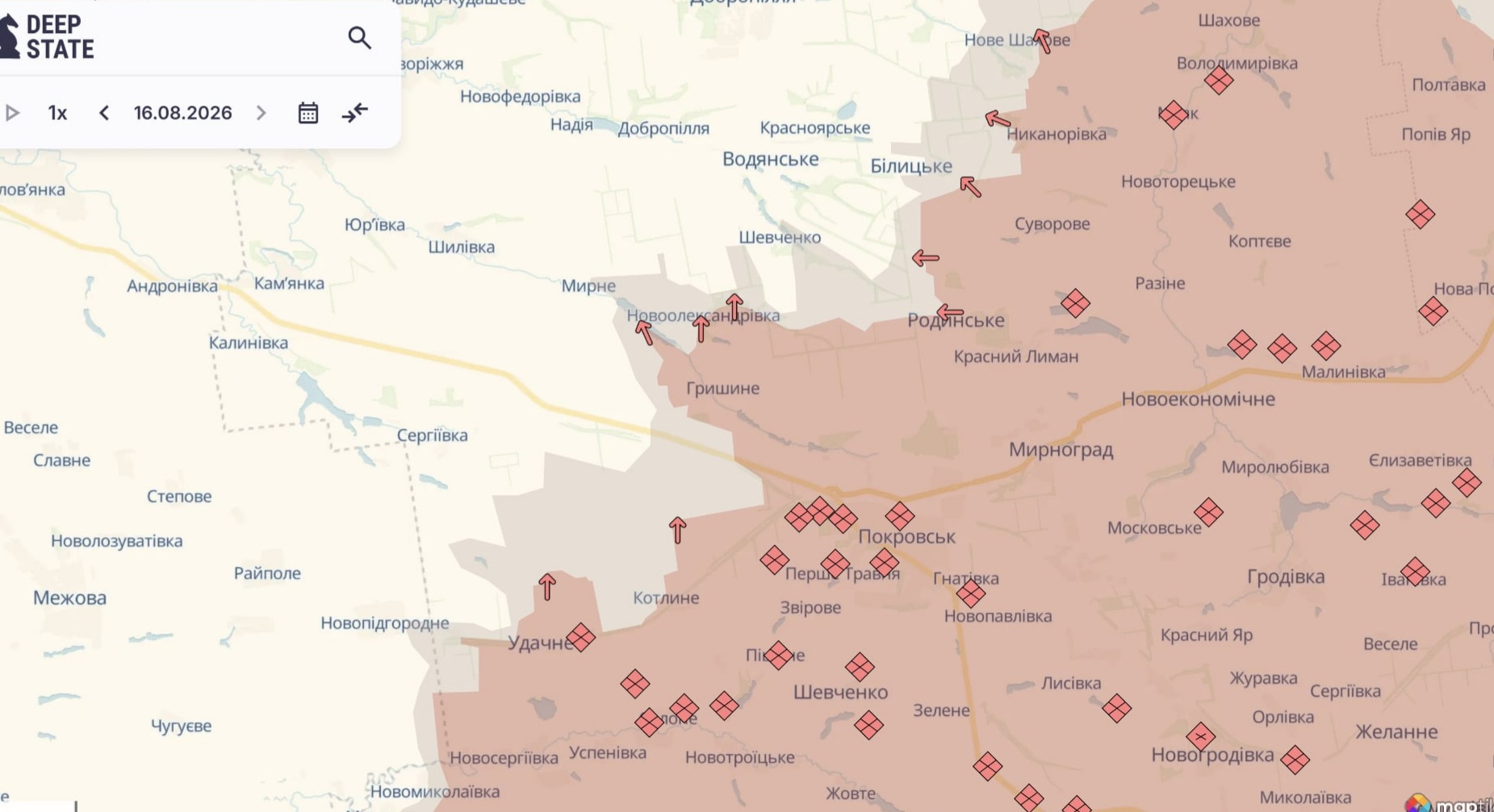 Орієнтовна карта бойових дій на 16 серпня о 21:59/DeepStateMap