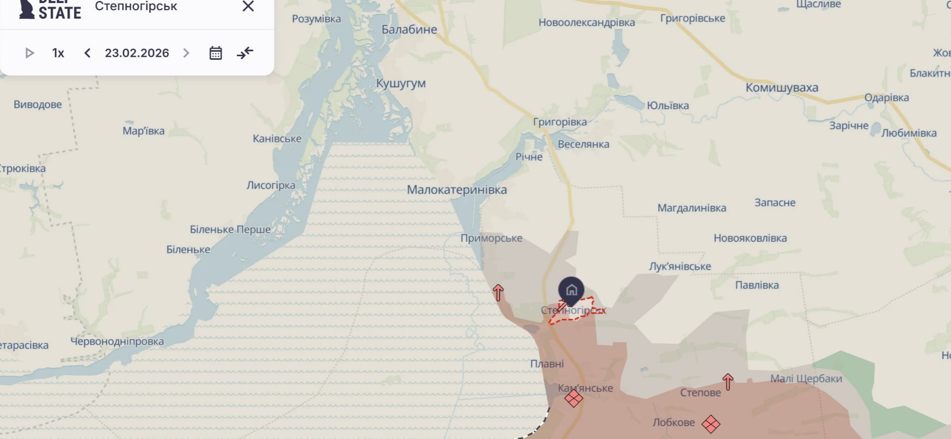Ориентировочная карта боевых действий на 23 февраля в 23:43/DeepStateMap Ориентировочная карта боевых действий на 23 февраля в 23:43/DeepStateMap