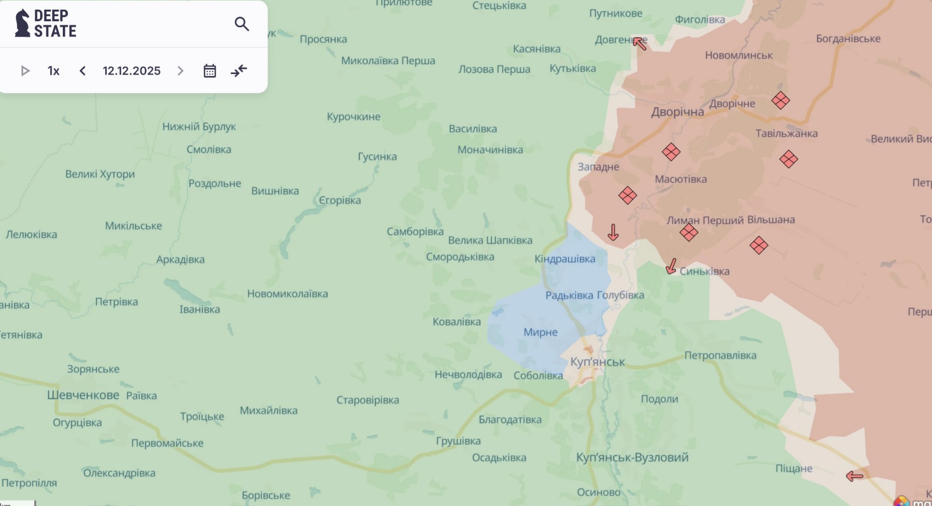 Ориентировочная карта боевых действий на 12 декабря в 11:53/DeepStateMap Ориентировочная карта боевых действий на 12 декабря в 11:53/DeepStateMap