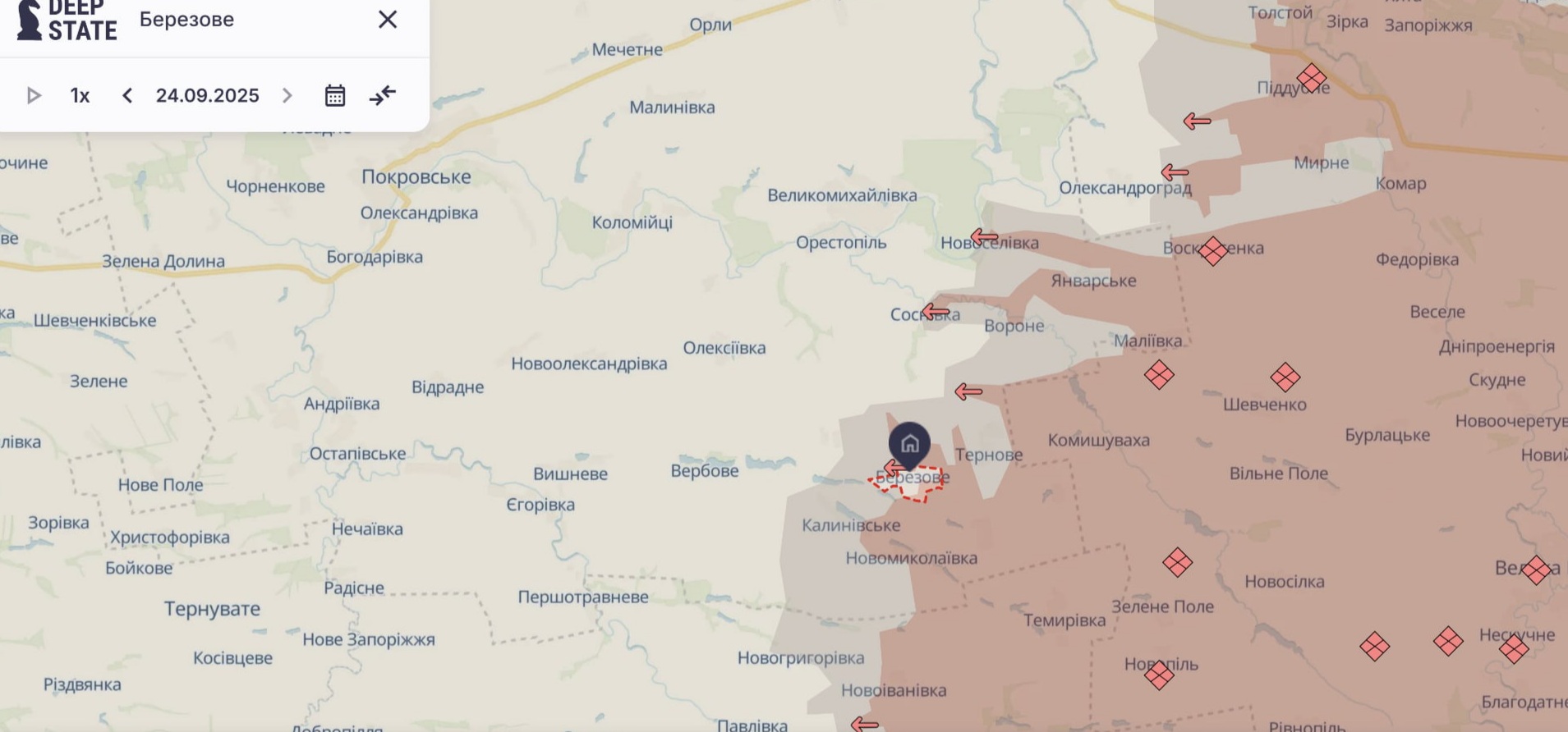 Ориентировочная карта боевых действий по состоянию на 25 сентября в 10:24/DeepStateMap