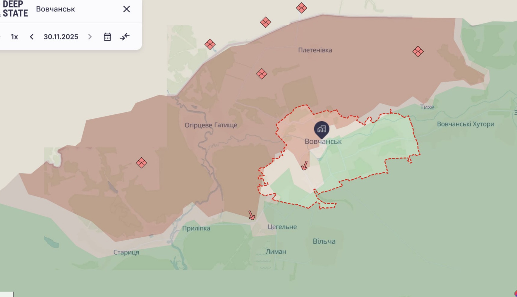 Орієнтовна карта бойових дій станом на 1 грудня о 23:31 / DeepStateMap