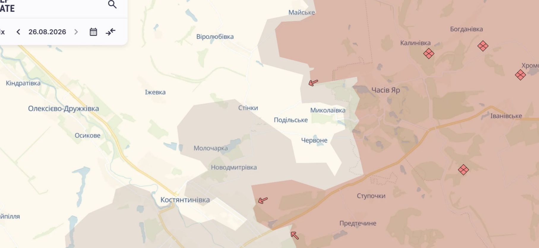 Орієнтовна карта бойових дій на 26 серпня о 20:49/DeepStateMap