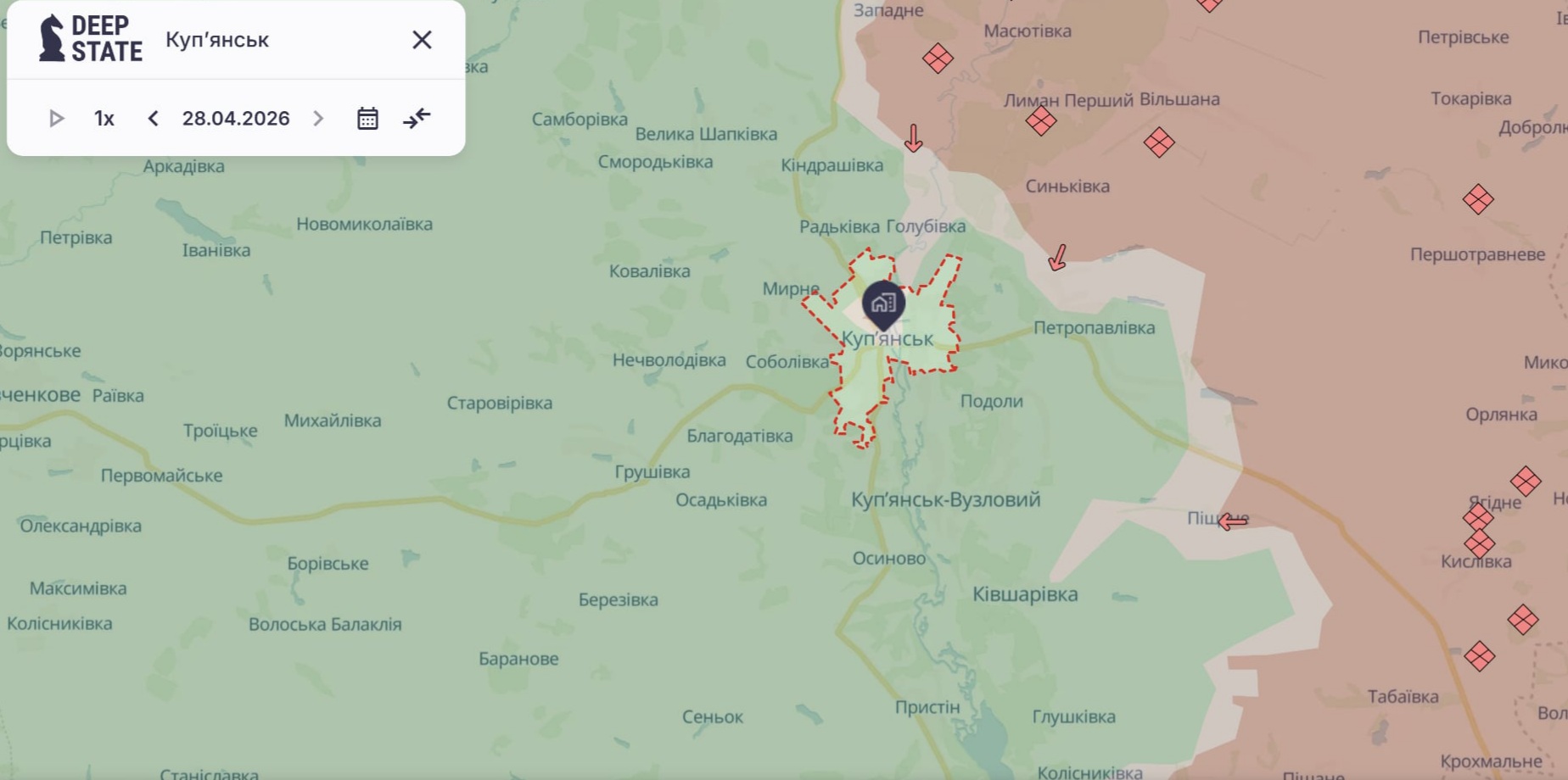 Орієнтовна карта бойових дій на 28 квітня о 22:46/DeepStateMap