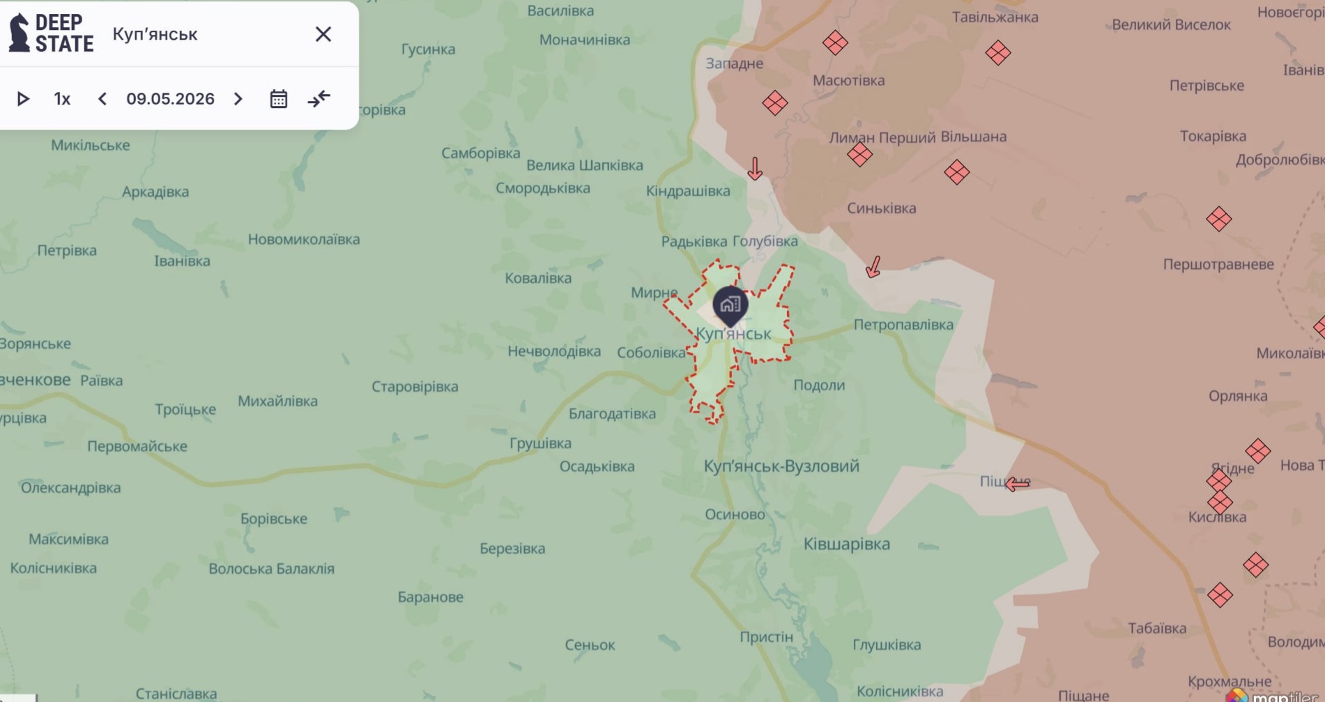 Ориентировочная карта боевых действий по состоянию на 10 мая в 22:32 / DeepStateMap Ориентировочная карта боевых действий по состоянию на 10 мая в 22:32 / DeepStateMap