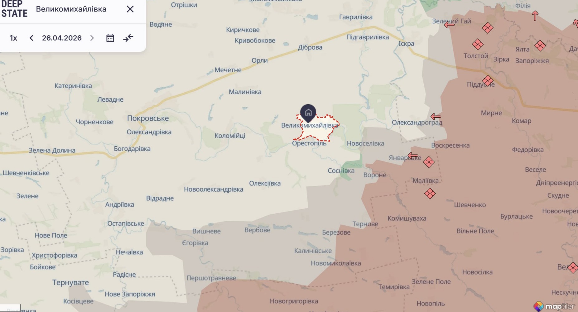 Орієнтовна карта бойових дій на 26 квітня о 20:55/DeepStateMap