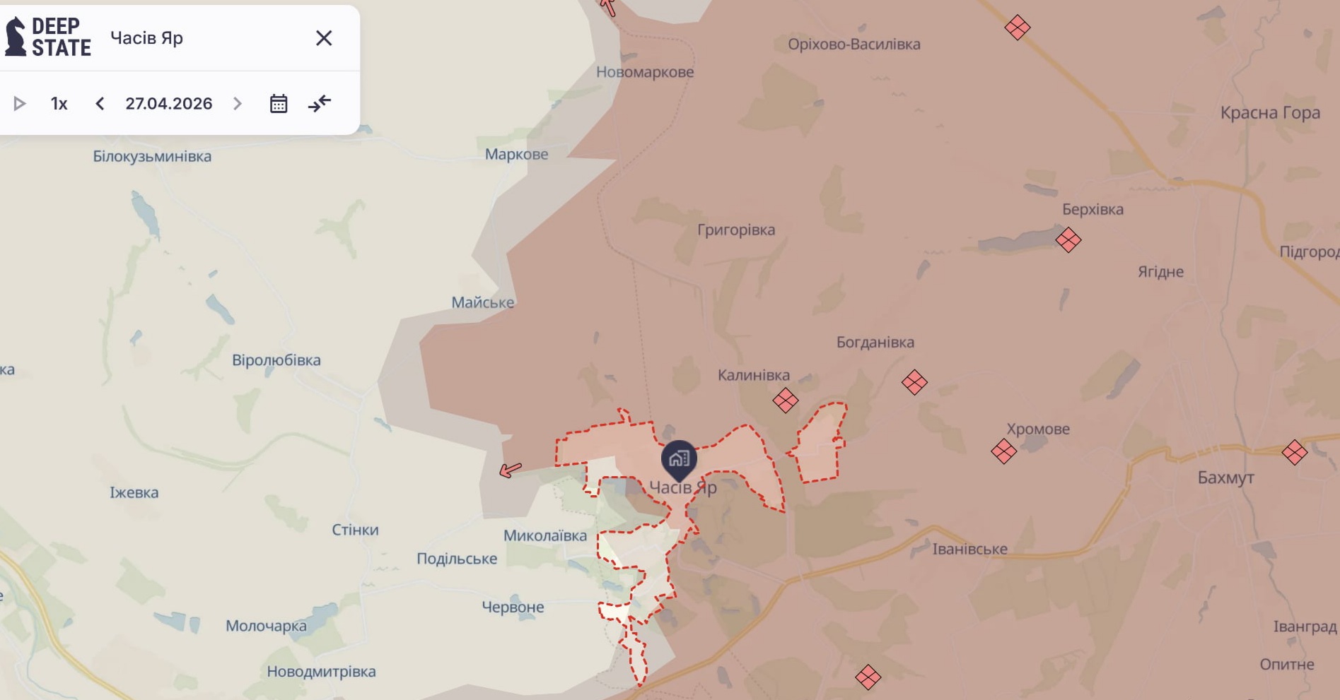 Орієнтовна карта бойових дій на 27 квітня о 23:15/DeepStateMap