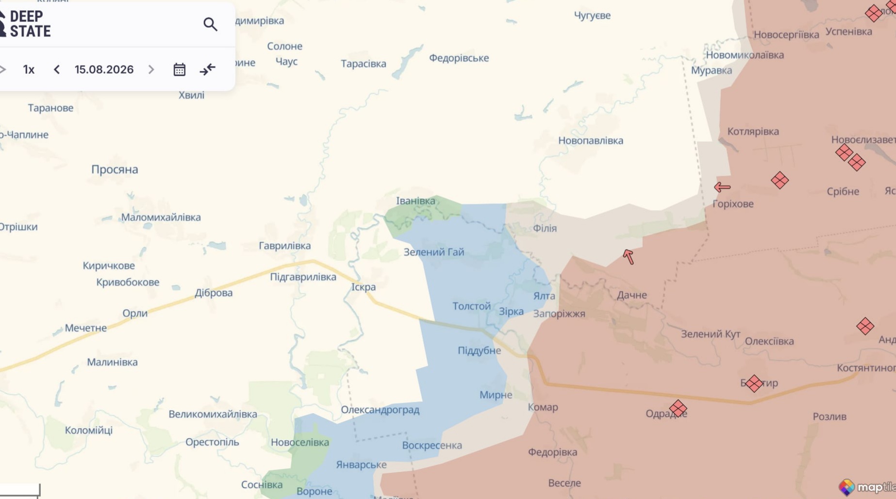 Орієнтовна карта бойових дій на 16 серпня о 21:59/DeepStateMap