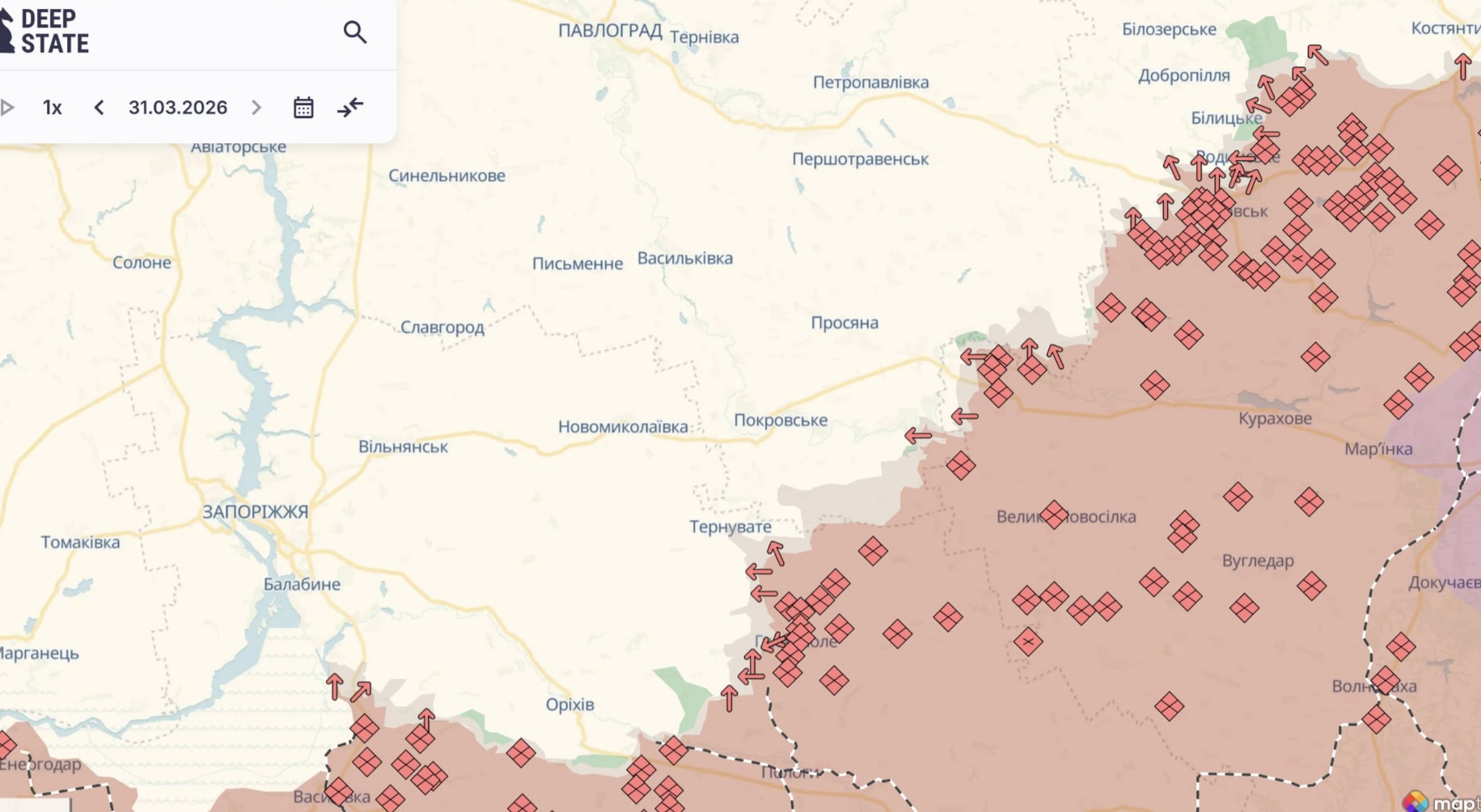 Ориентировочная карта боевых действий на 31 марта в 22:32/DeepStateMap