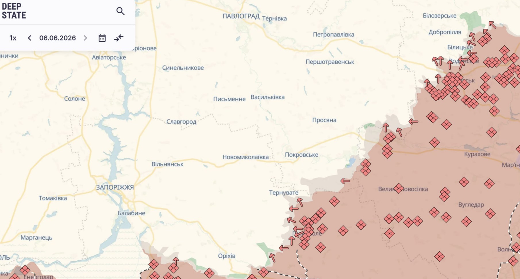 Ориентировочная карта боевых действий на 6 июня в 23:52/DeepStateMap Ориентировочная карта боевых действий на 6 июня в 23:52/DeepStateMap