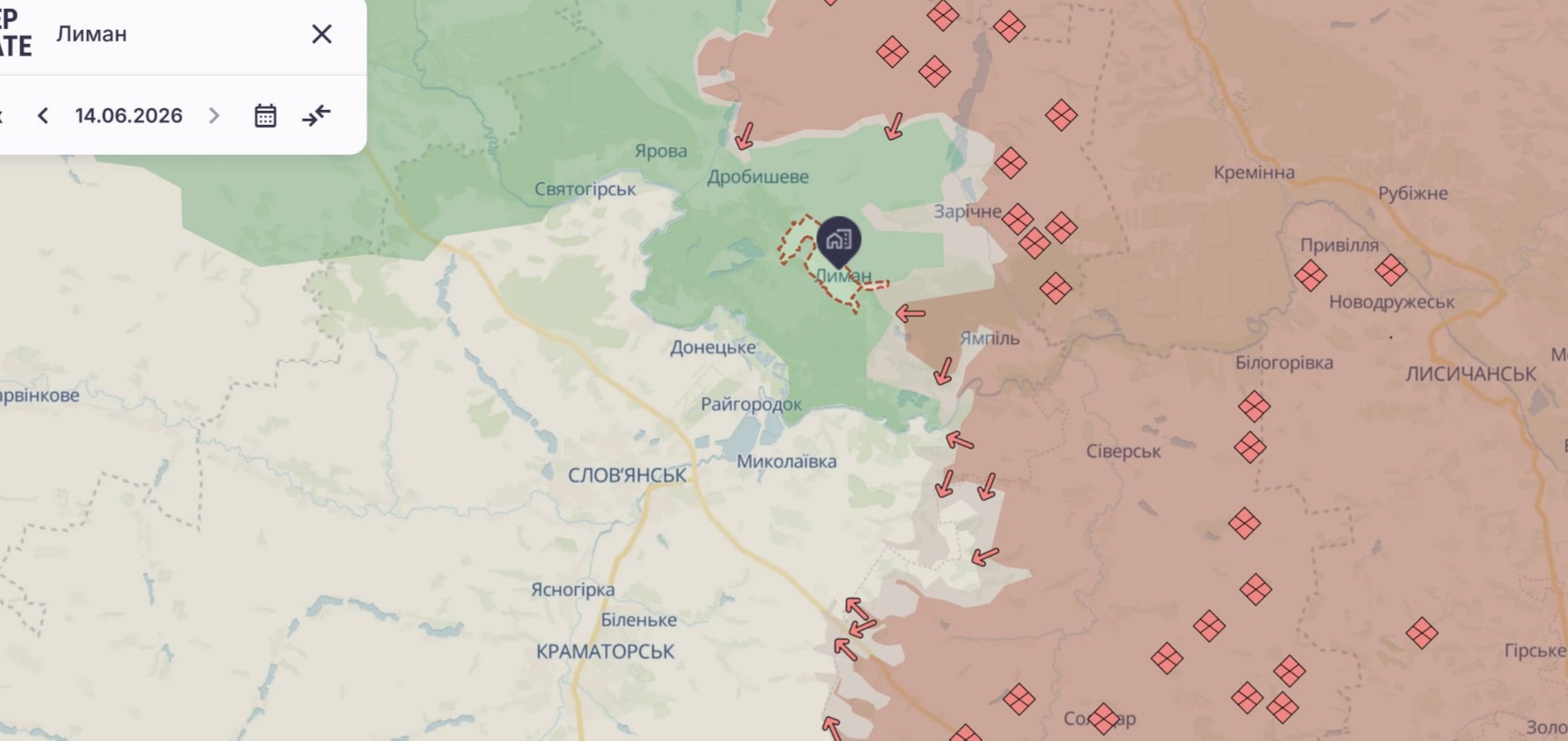 Орієнтовна карта бойових дій на 14 червня о 22:10/DeepStateMap
