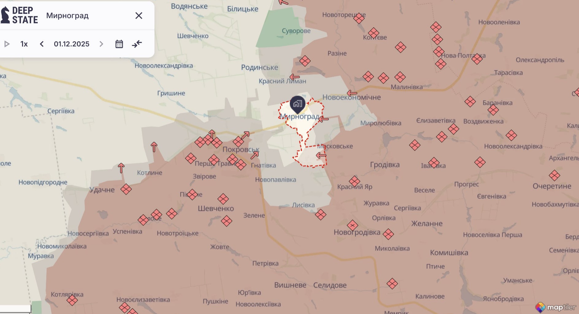 Орієнтовна карта бойових дій станом на 1 грудня о 23:31 / DeepStateMap