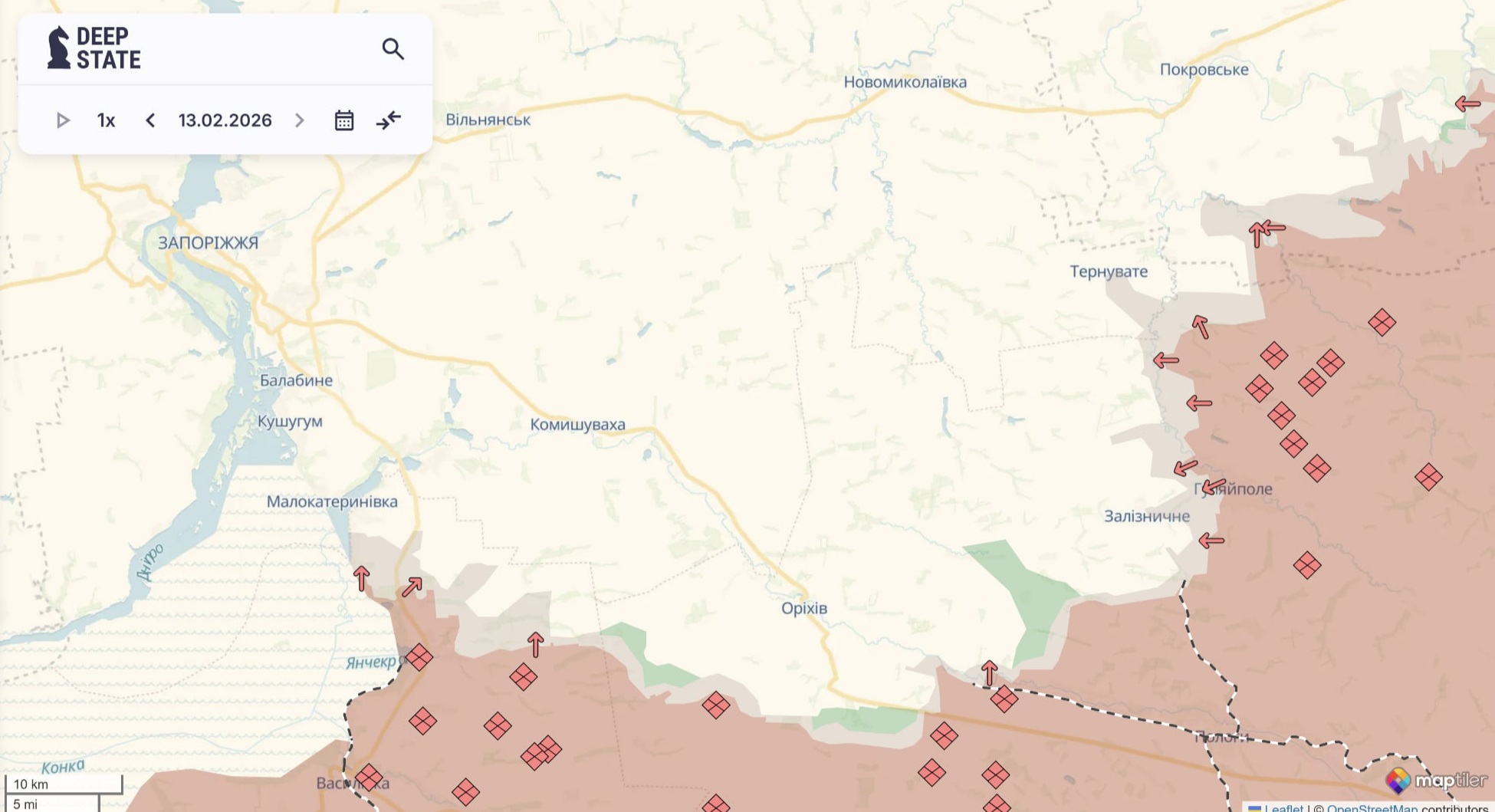 Ориентировочная карта боевых действий на 13 февраля в 23:21/DeepStateMap