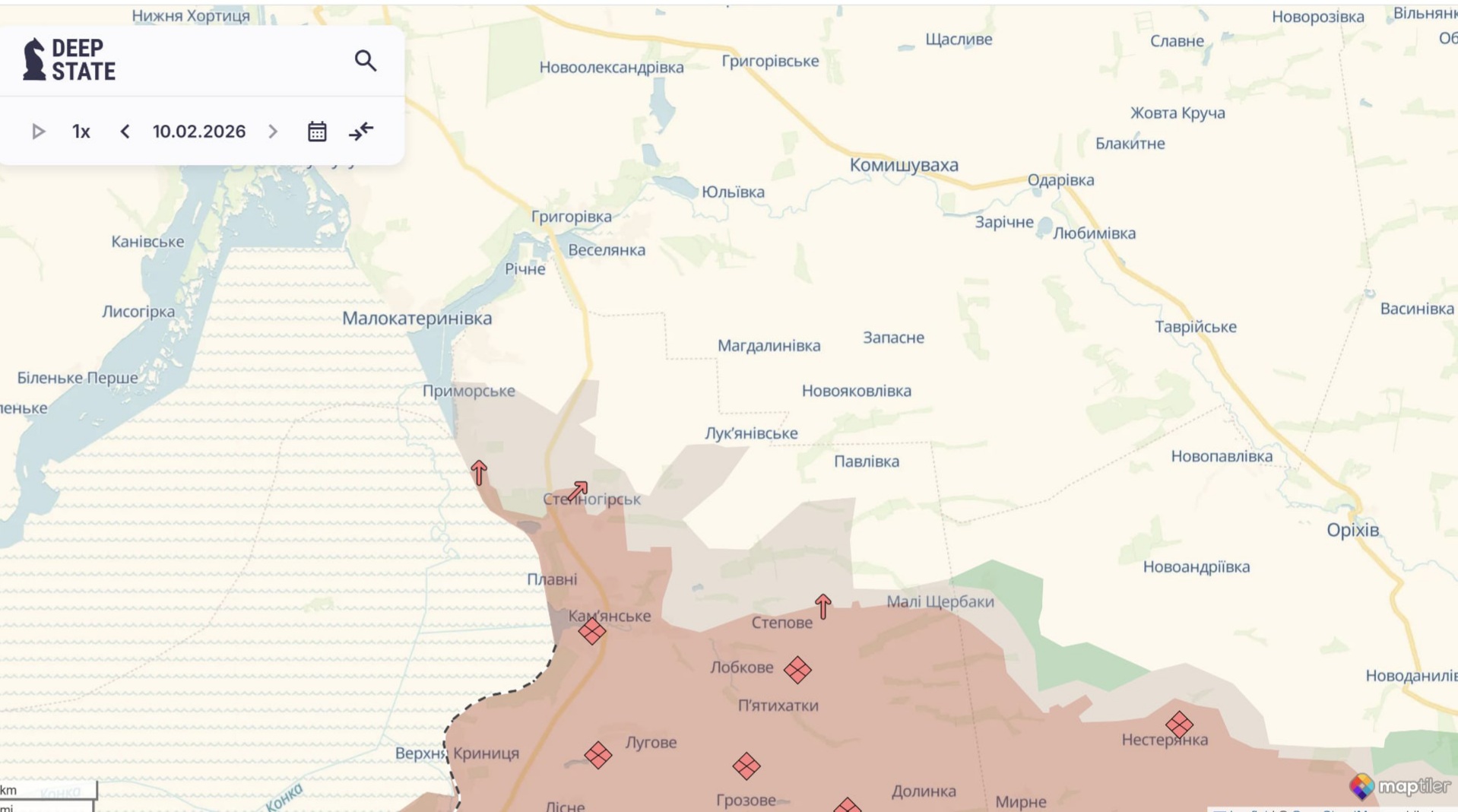 Орієнтовна карта бойових дій на 10 лютого о 22:38/DeepStateMap