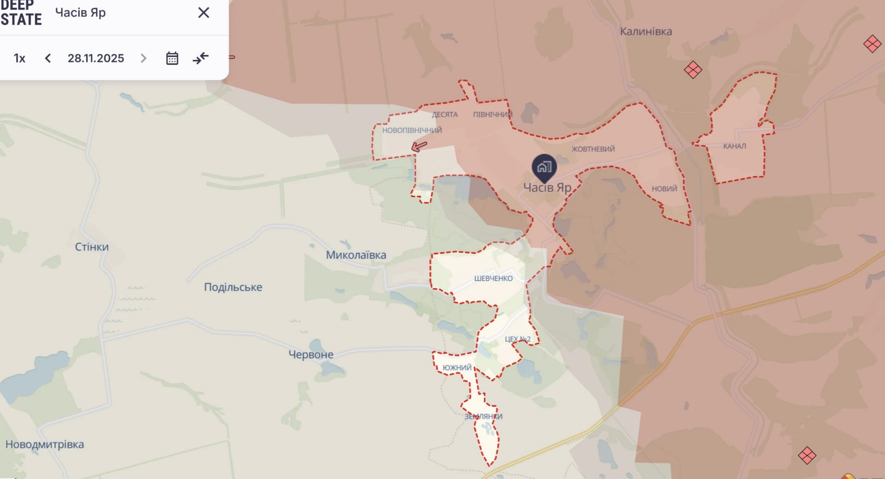 Орієнтовна карта бойових дій станом на 28 листопада о 22:43 / DeepStateMap