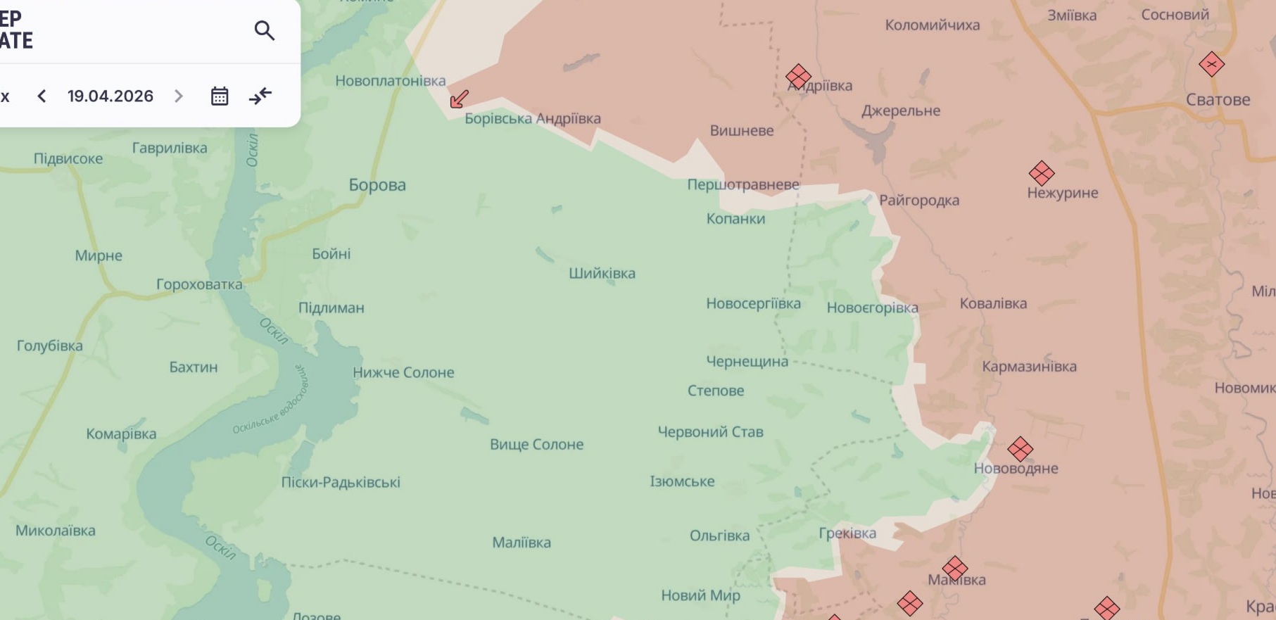 Орієнтовна карта бойових дій на 19 квітня о 21:07/DeepStateMap