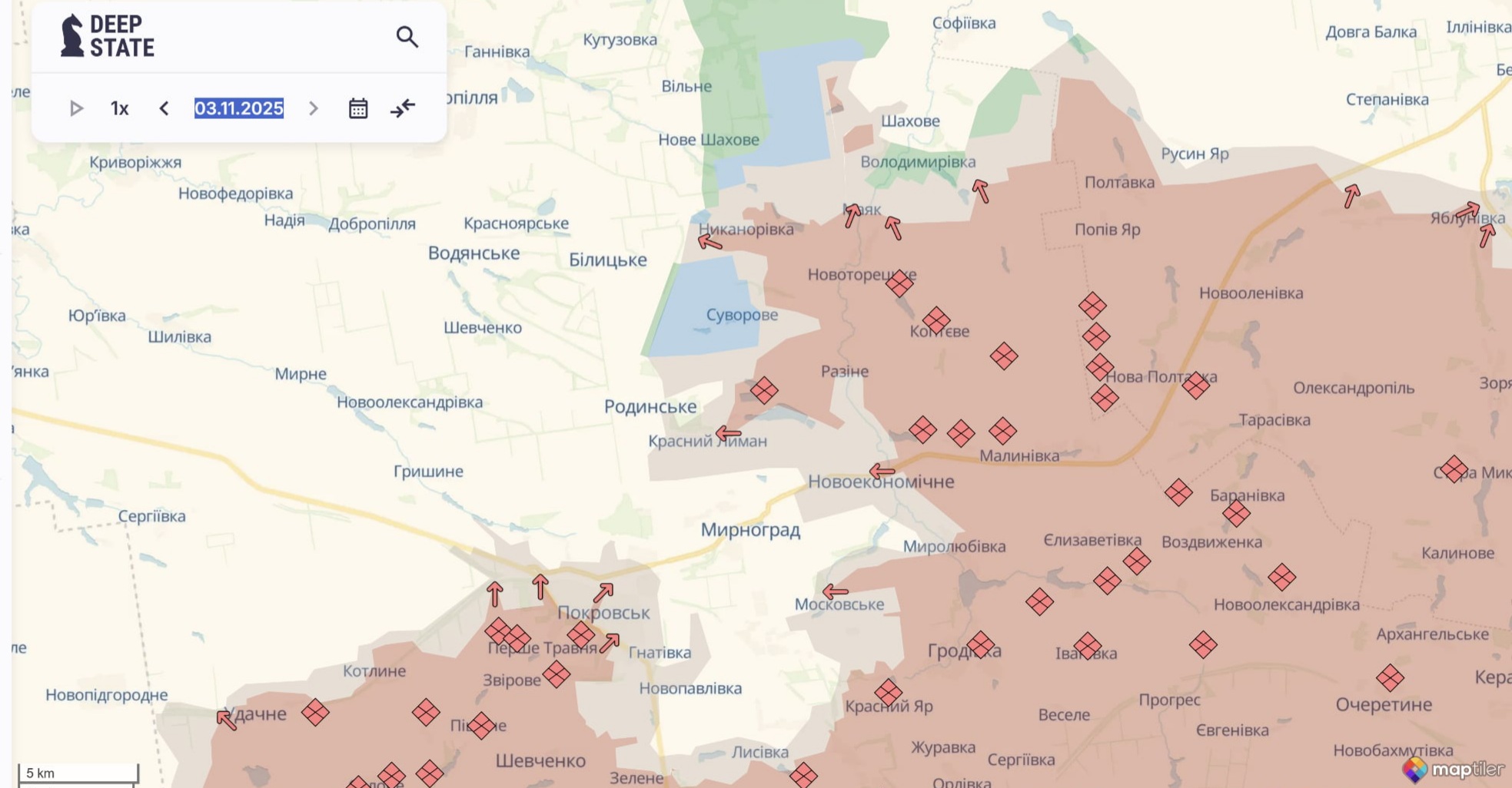 Орієнтовна карта бойових дій станом на 3 листопада о 22:38 / DeepStateMap