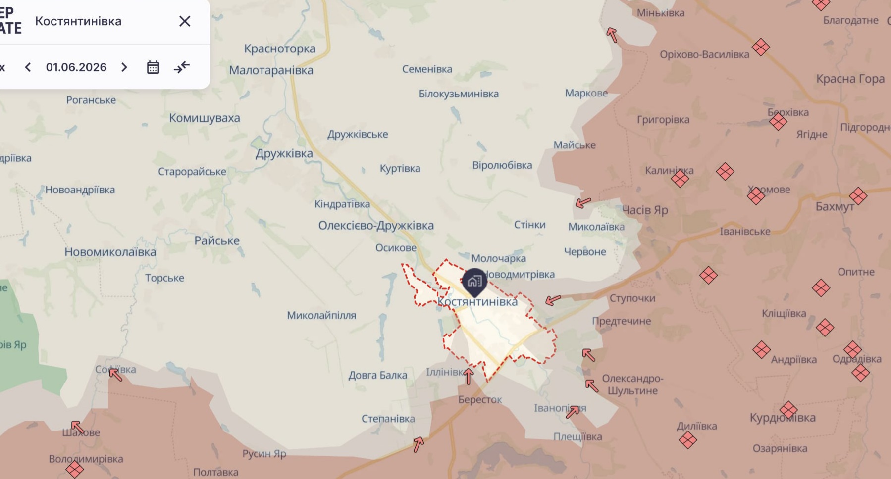 Ориентировочная карта боевых действий на 1 июня в 22:55/DeepStateMap