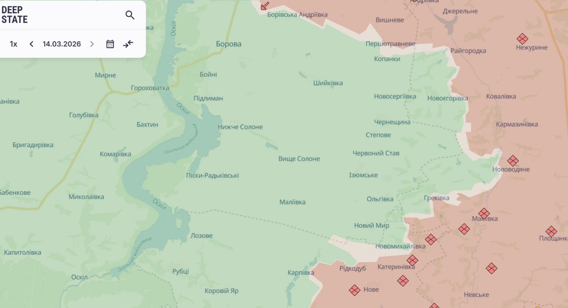 Ориентировочная карта боевых действий на 14 марта в 23:16/DeepStateMap