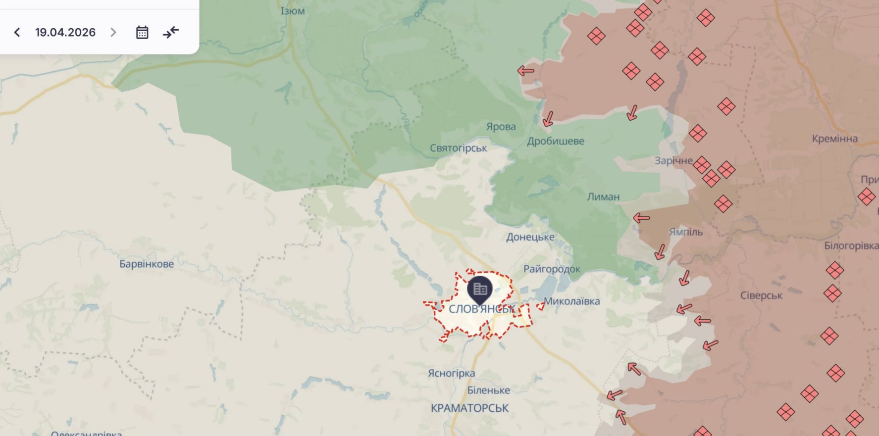 Ориентировочная карта боевых действий на 19 апреля в 21:07/DeepStateMap