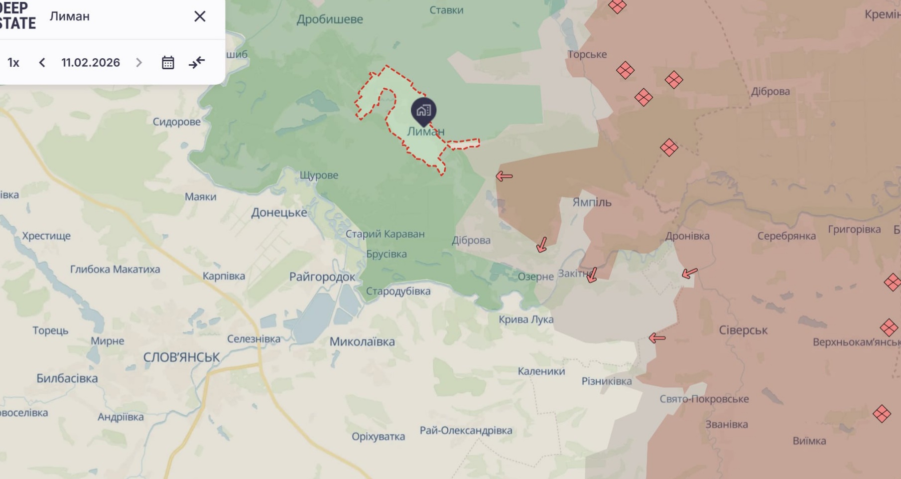 Орієнтовна карта бойових дій на 11 лютого о 22:03/DeepStateMap