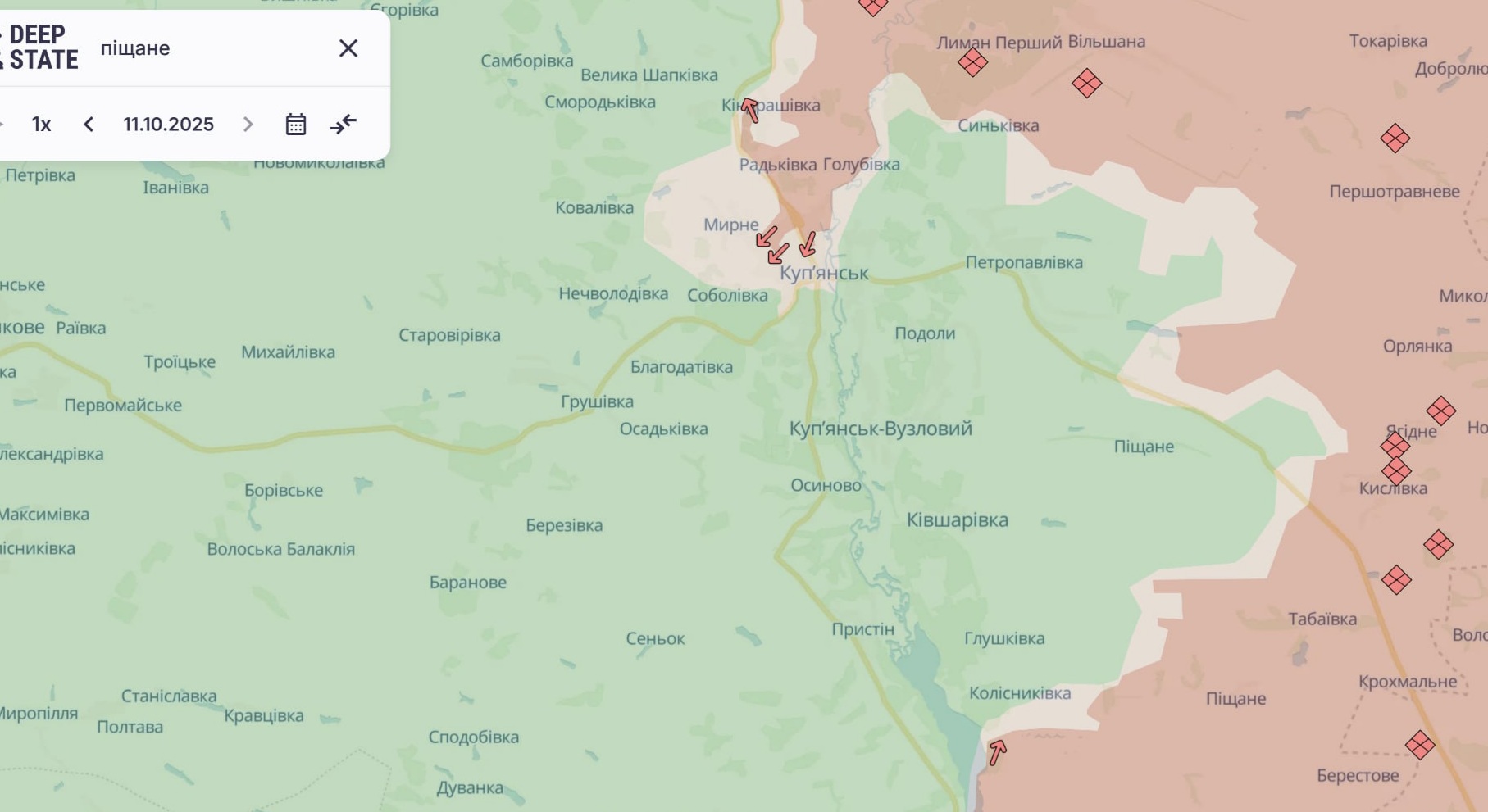 Орієнтовна карта бойових дій станом на 12 жовтня о 12:10 / DeepStateMap