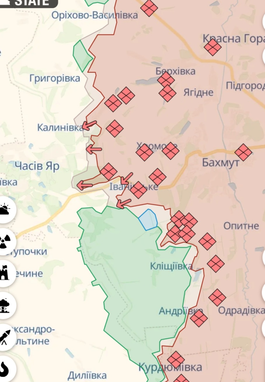 Часов Яр россияне пытаются штурмовать напрямую - карта - новости Украины -  ZN.ua