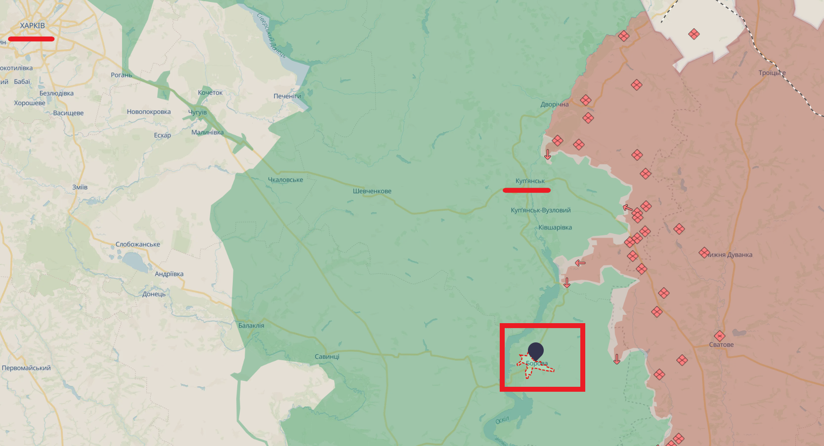 Борова ьп навколишні села відносно лінії фронту Борова ьп навколишні села відносно лінії фронту