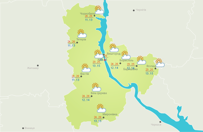 Прогноз погоди у Києві на 18 червня. Скріншот із сайту Укргідрометцентру Прогноз погоди у Києві на 18 червня. Скріншот із сайту Укргідрометцентру