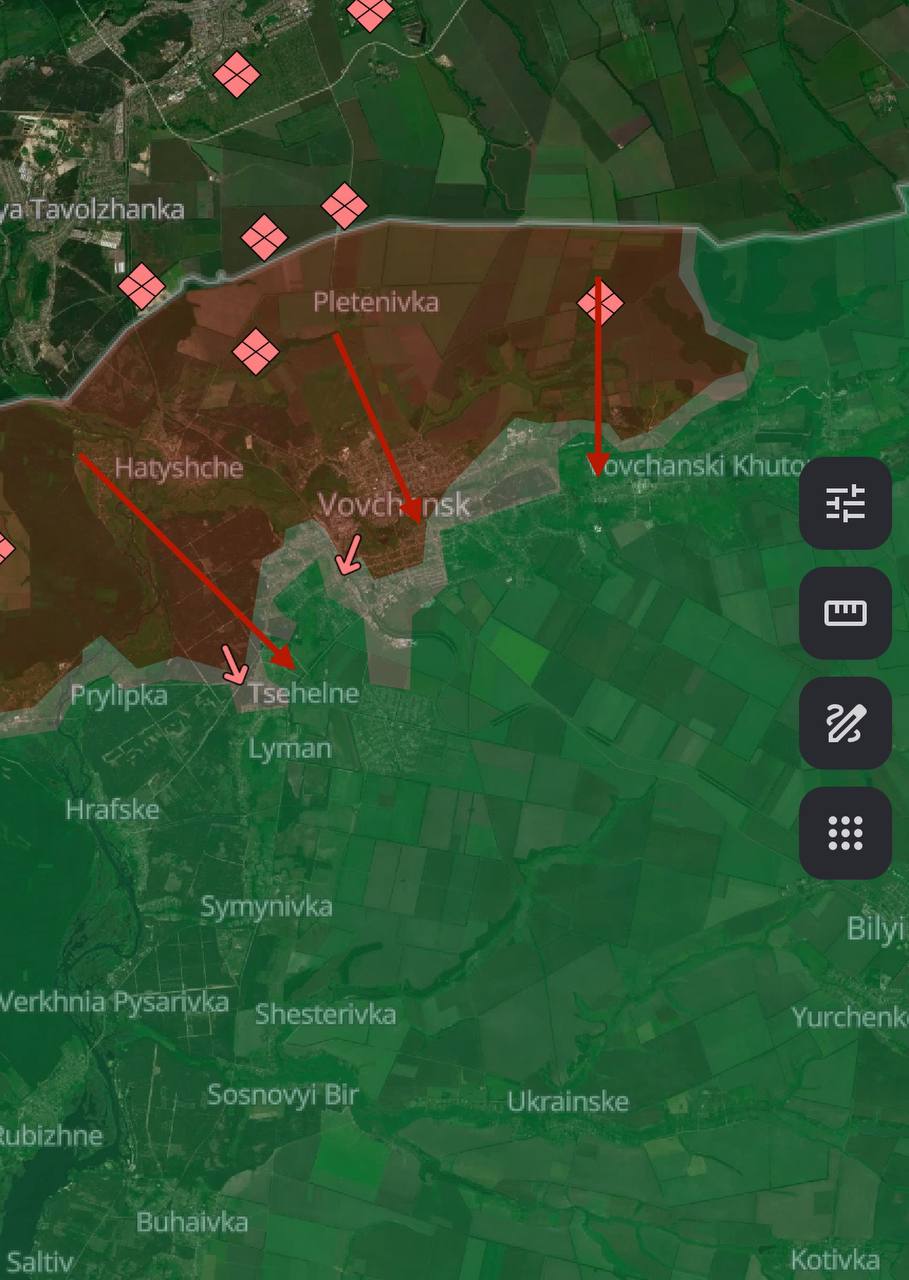 Лінія фронту в районі Вовчанська Лінія фронту в районі Вовчанська