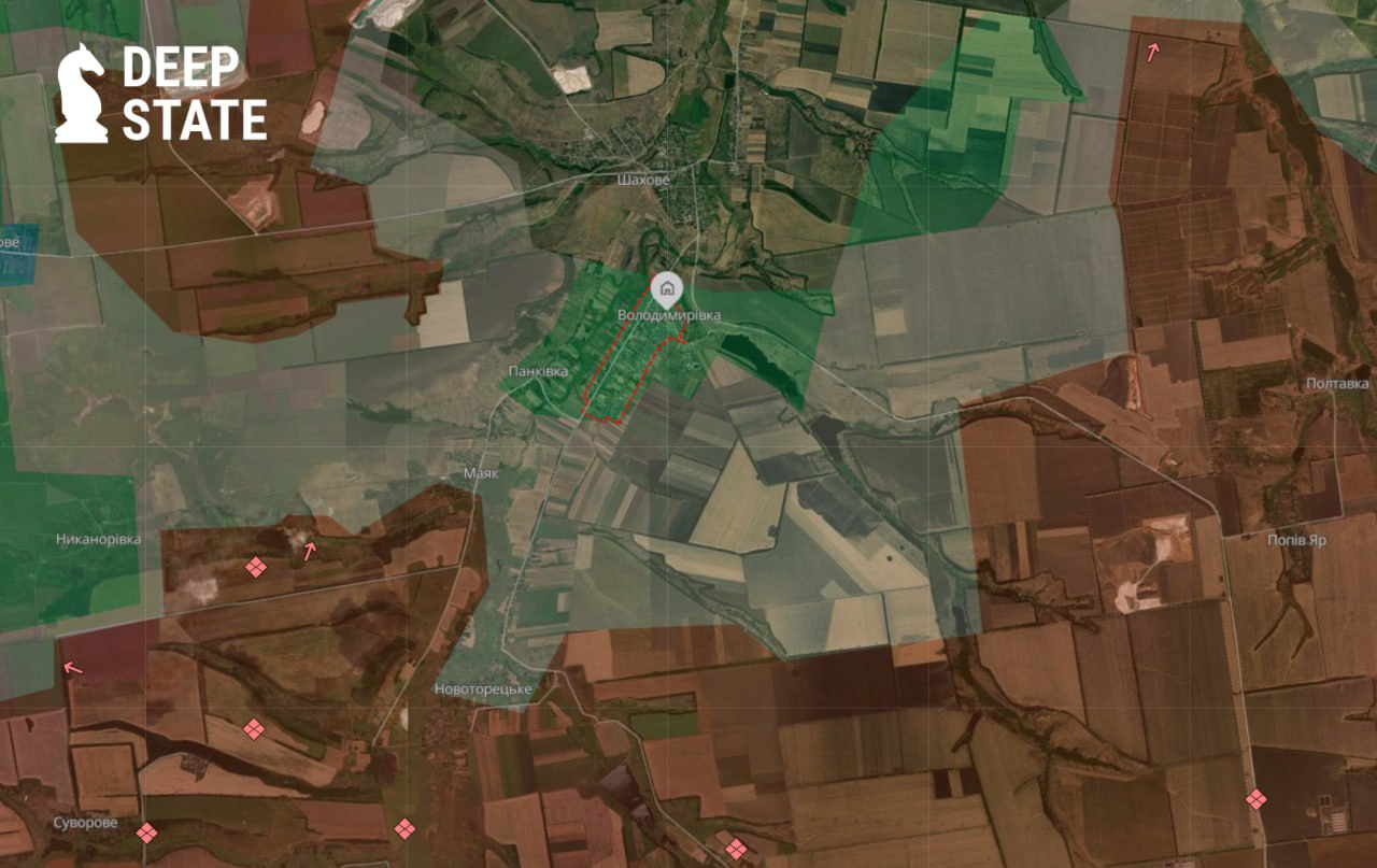 Лінія фронту в районі Володимирівки станом на 9 жовтня/DeepStateMAP