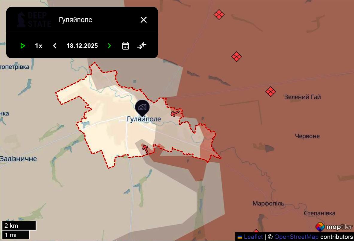 Лінія фронту в районі Гуляйполя станом на 18 грудня/DeepStateMAP Лінія фронту в районі Гуляйполя станом на 18 грудня/DeepStateMAP