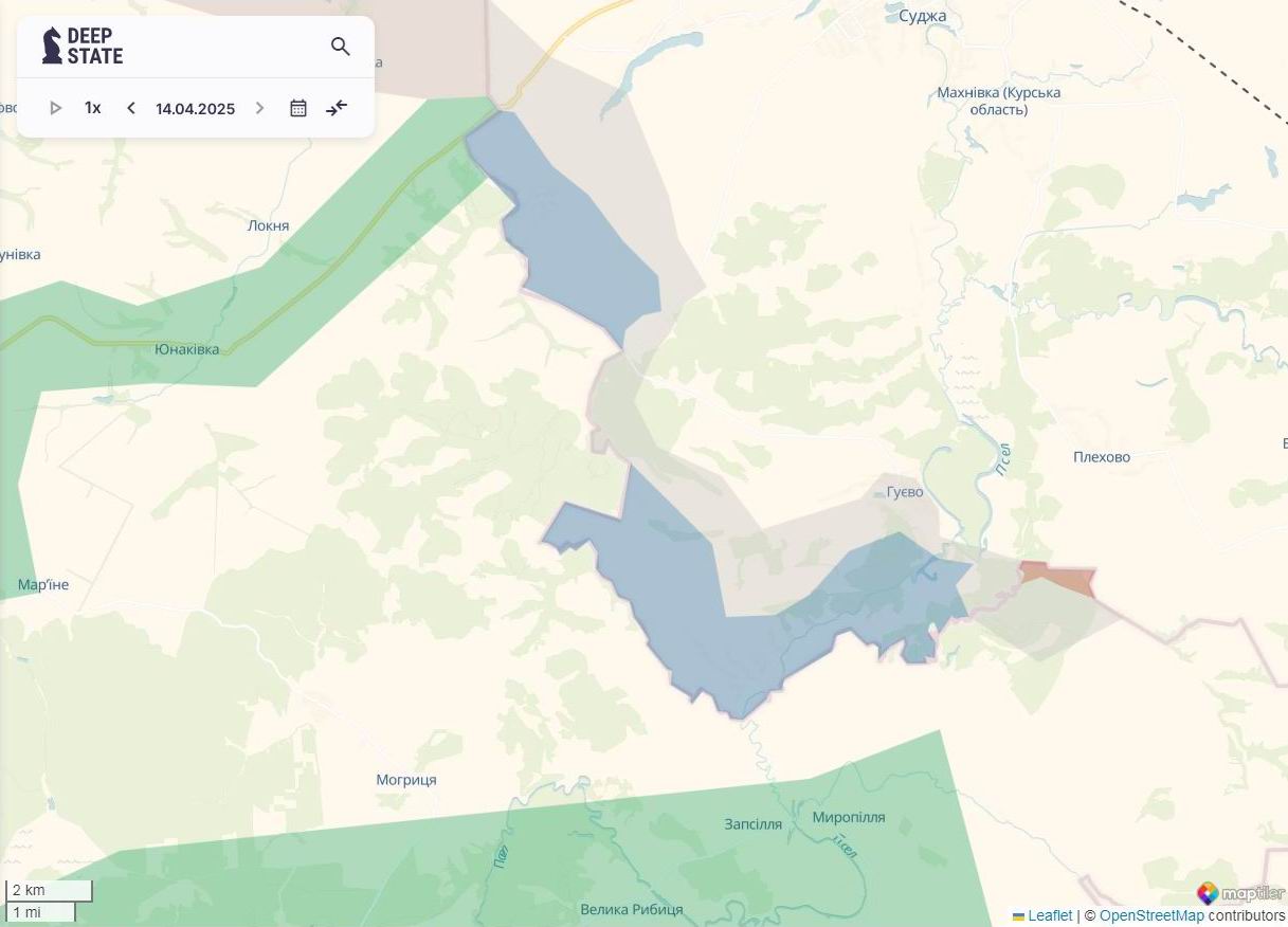 Лінія фронту в Курській області станом на 14 квітня / DeepStateMAP