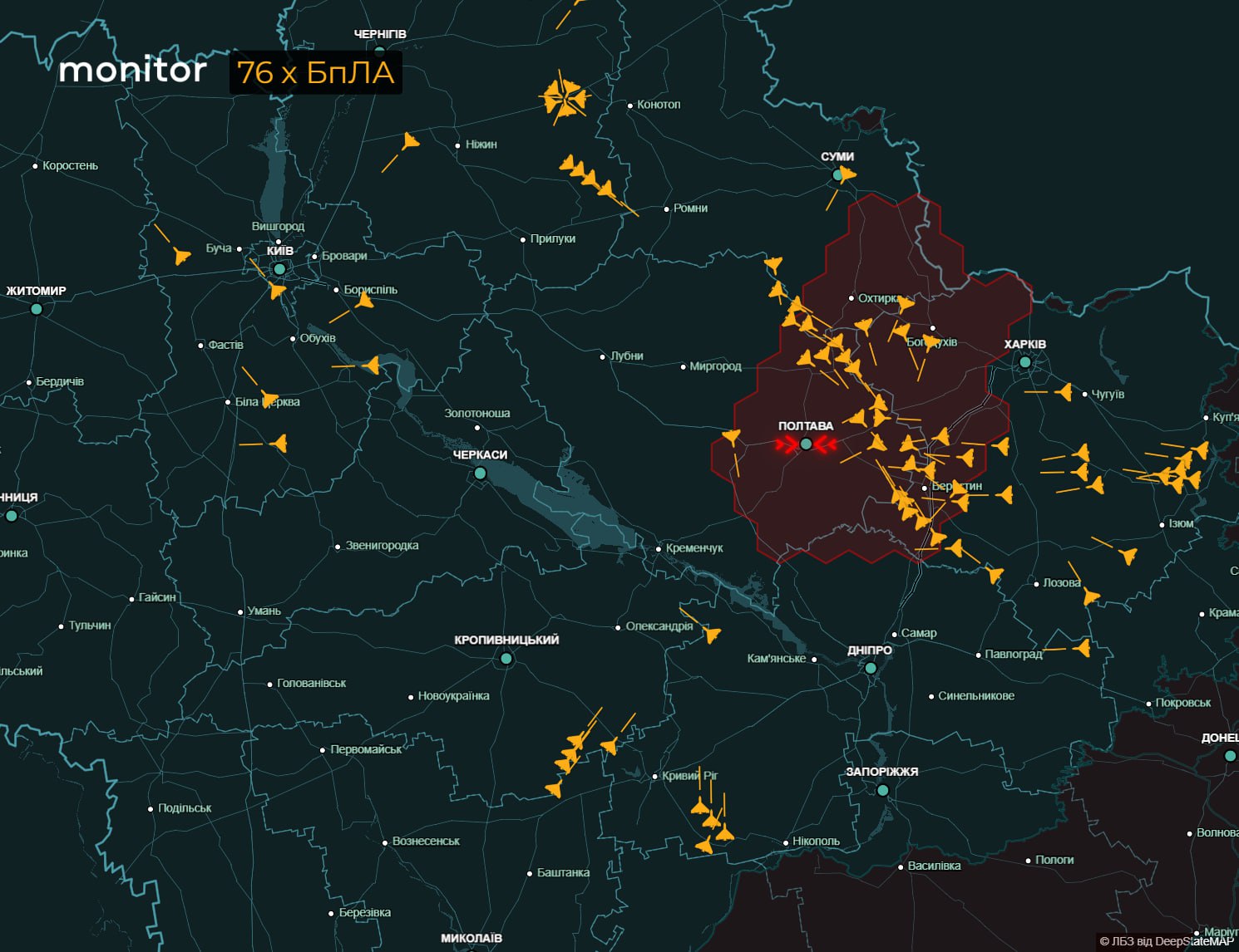 Скупчення БпЛА на сході України