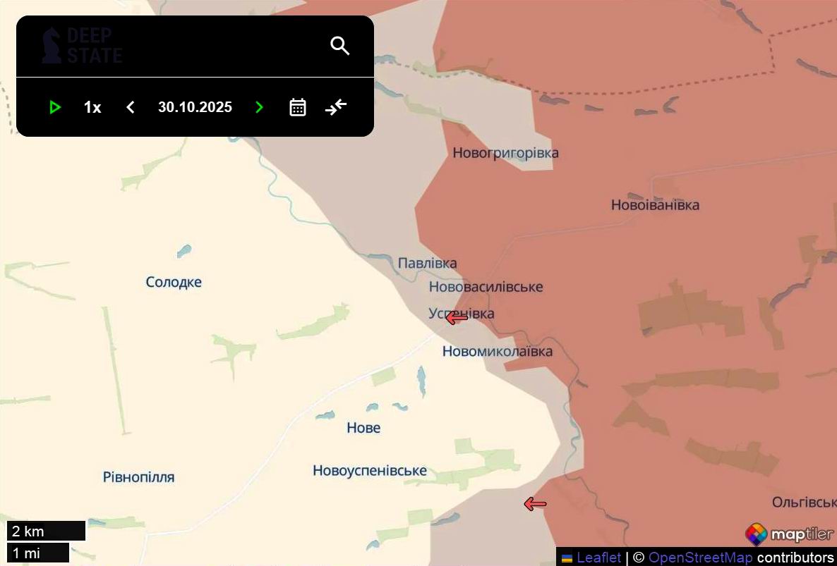 Лінія фронту на сході Запорізької області станом на 30 жовтня/DeepStateMAP