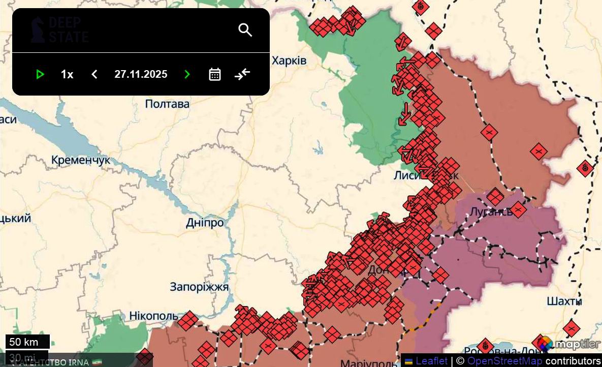 Лінія фронту станом на 27 листопада/DeepStateMAP Лінія фронту станом на 27 листопада/DeepStateMAP
