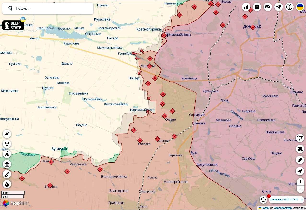 Ситуация на марьинском направлении – в районе Новомихайловки россияне  продвигаются с трех сторон, существует реальная угроза окружения, карта -  ZN.ua