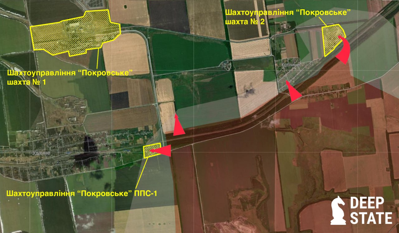 Атаки на півдні від Покровська станом на 17 січня / DeepStateMAP