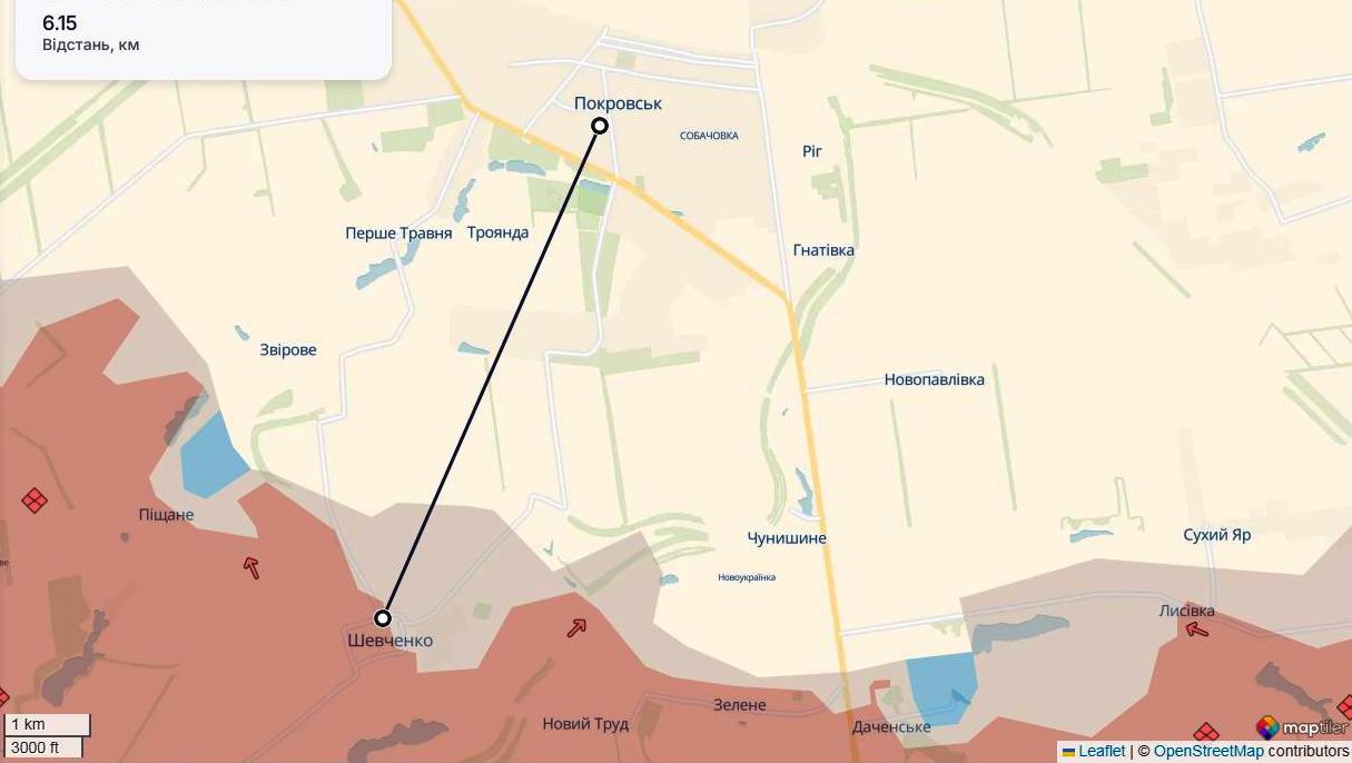 Лінія фронту на покровському напрямку станом на 7 квітня / DeepStateMAP