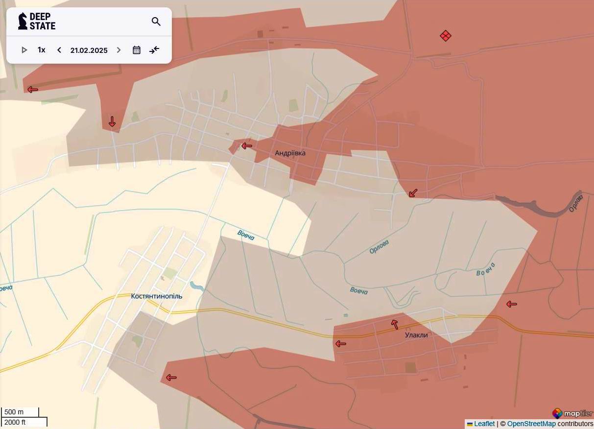 Линия фронта в районе Константинополя по состоянию на 21 февраля/DeepStateMAP Линия фронта в районе Константинополя по состоянию на 21 февраля/DeepStateMAP