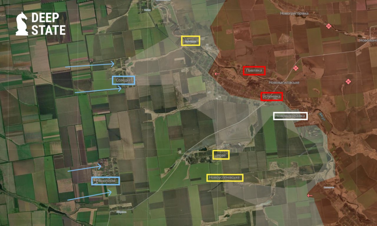Лінія фронту на сході Запорізької області станом на 8 листопада/DeepStateMAP