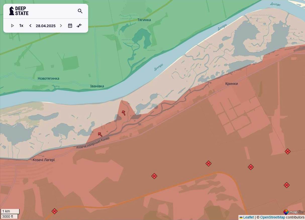Лінія фронту в районі Херсона станом на 28 квітня / DeepStateMAP