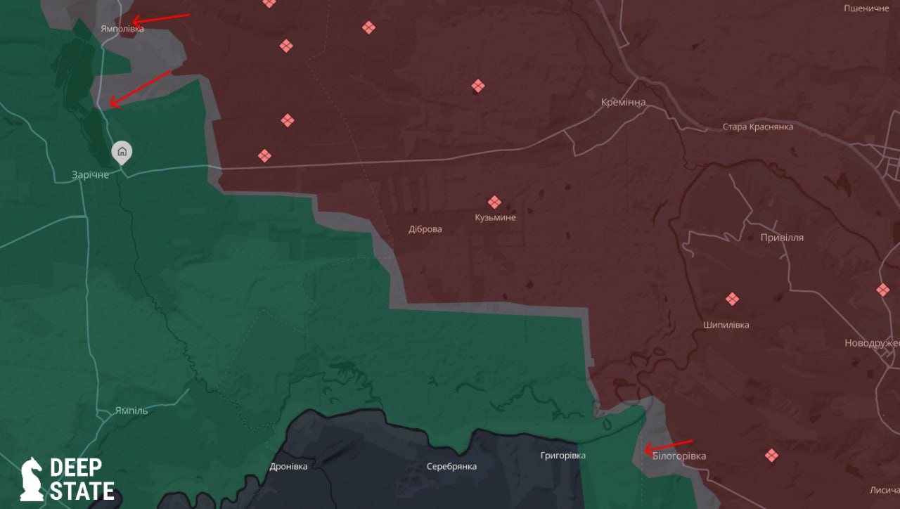 Лінія фронту на відтинку Ямполівка-Торське станом на 17 квітня / DeepStateMAP