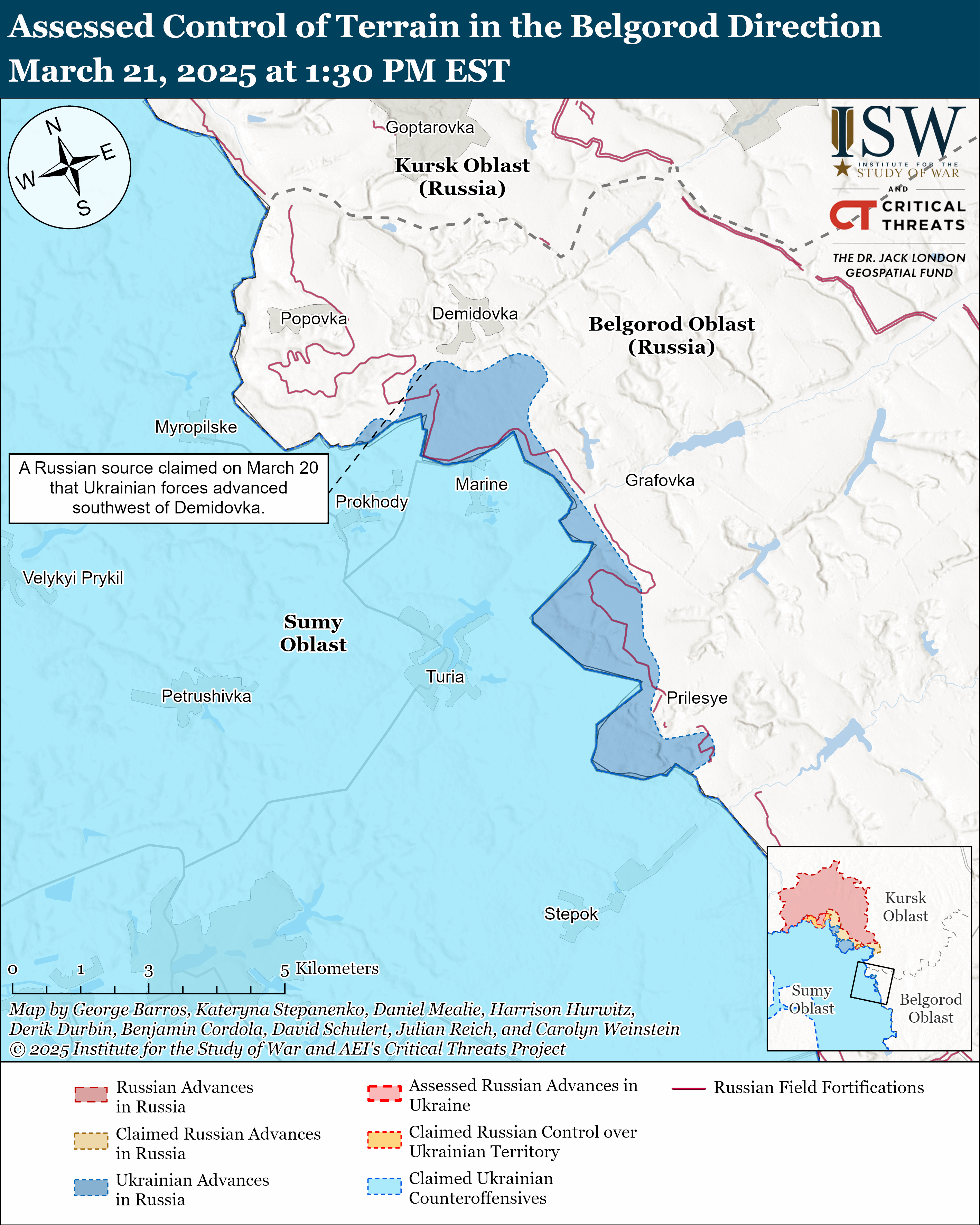 Линия фронта вдоль границы с Белгородской областью/ISW