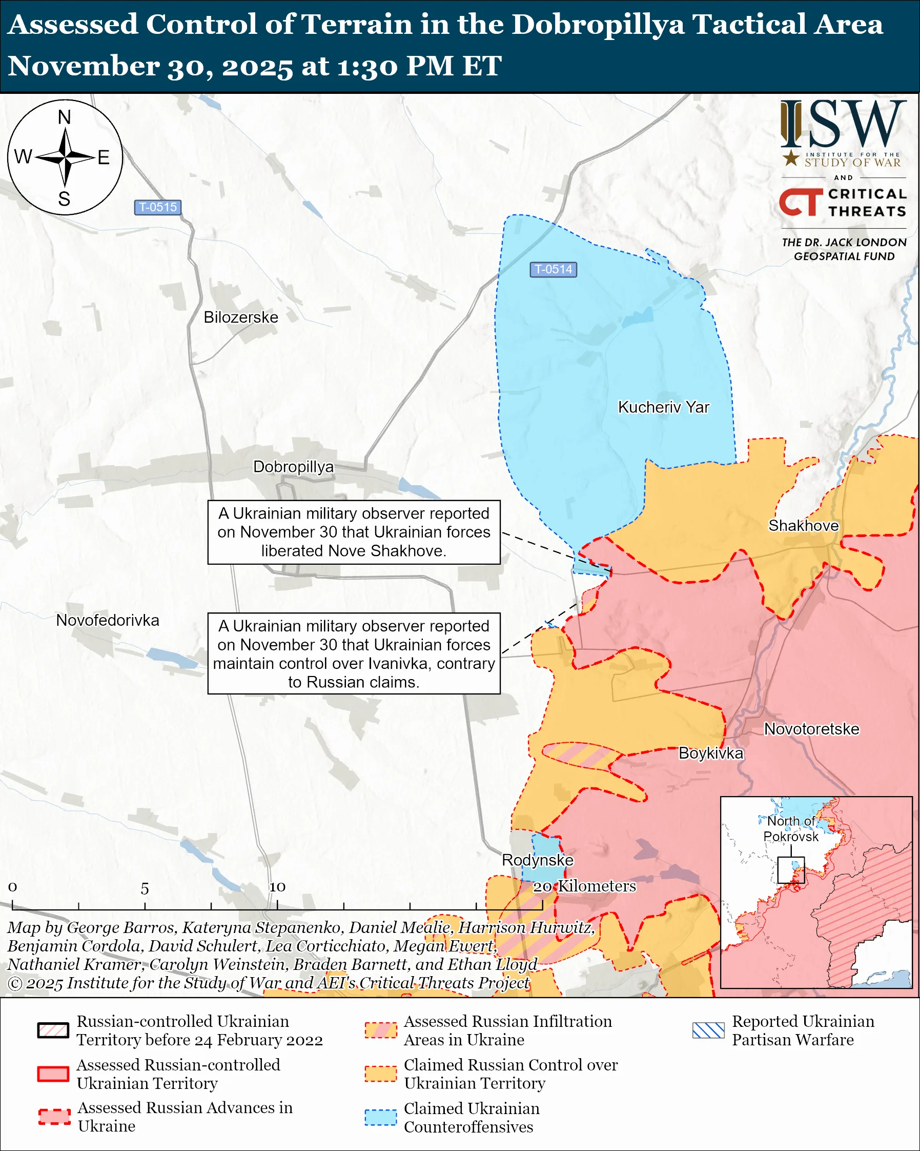 Линия фронта в районе Доброполья по состоянию на 30 ноября / ISW Линия фронта в районе Доброполья по состоянию на 30 ноября / ISW