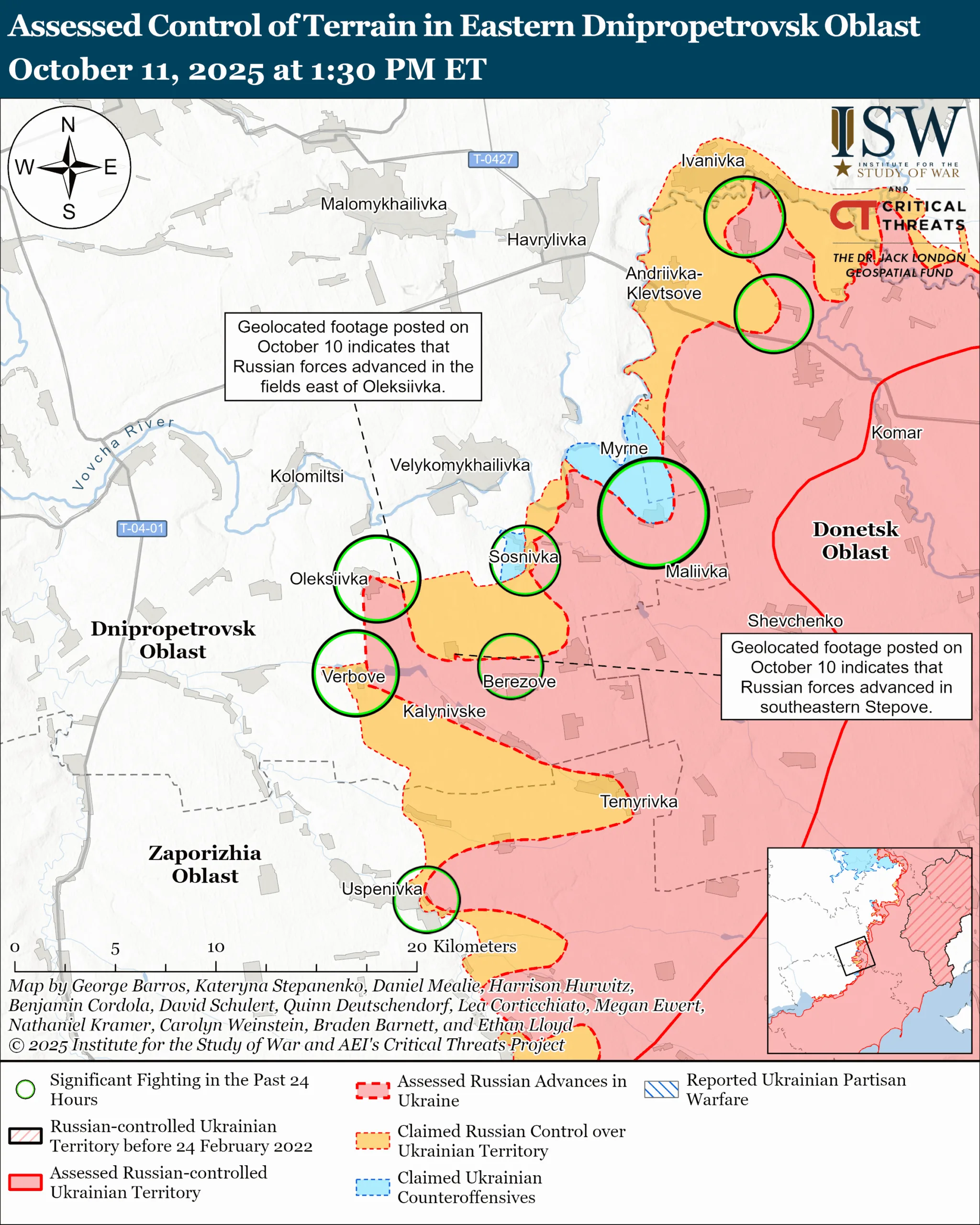 Лінія фронту на сході Дніпропетровської області станом на 11 жовтня/ISW Лінія фронту на сході Дніпропетровської області станом на 11 жовтня/ISW