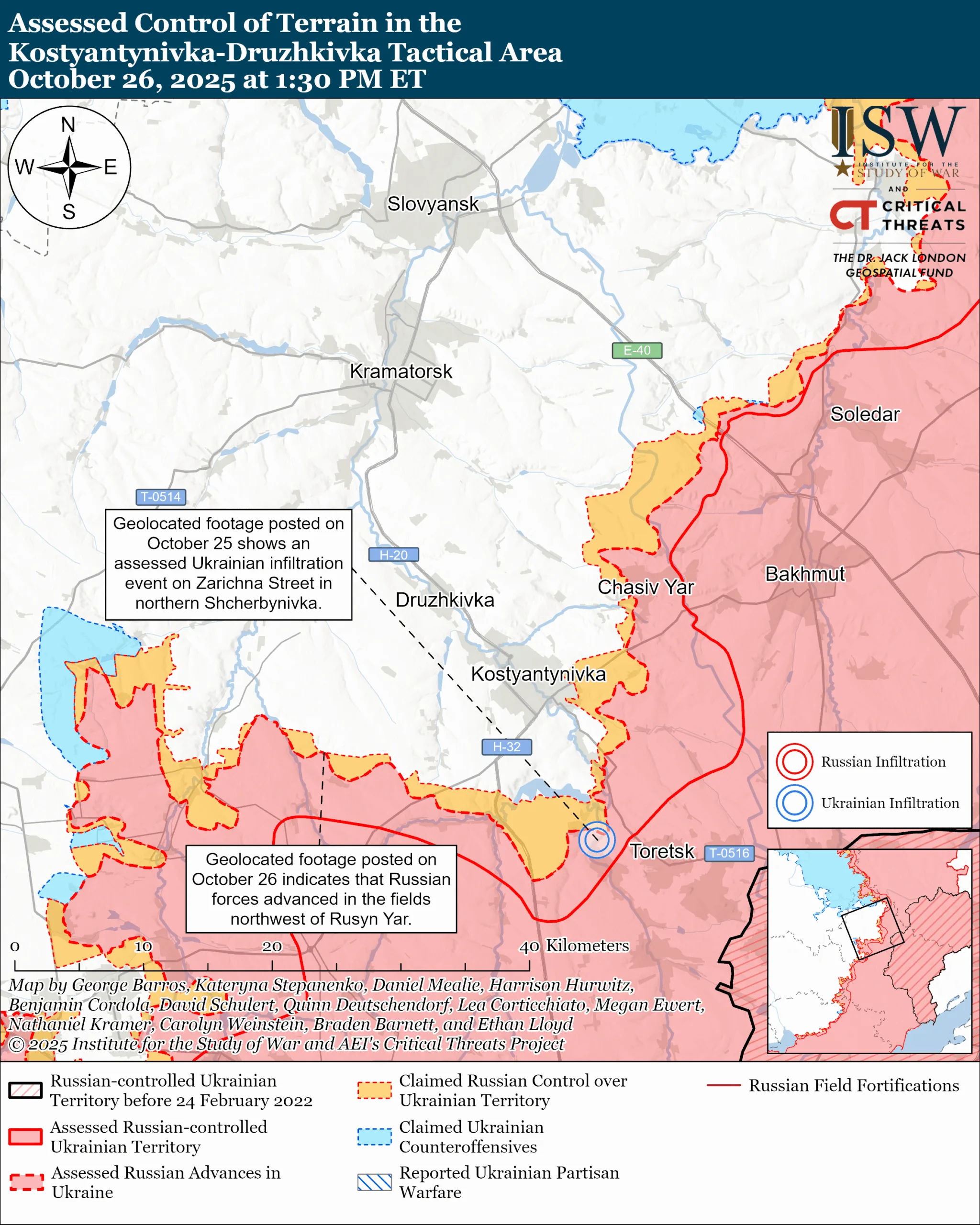 Лінія фронту в районі Костянтинівки та Дружківки станом на 26 жовтня / ISW