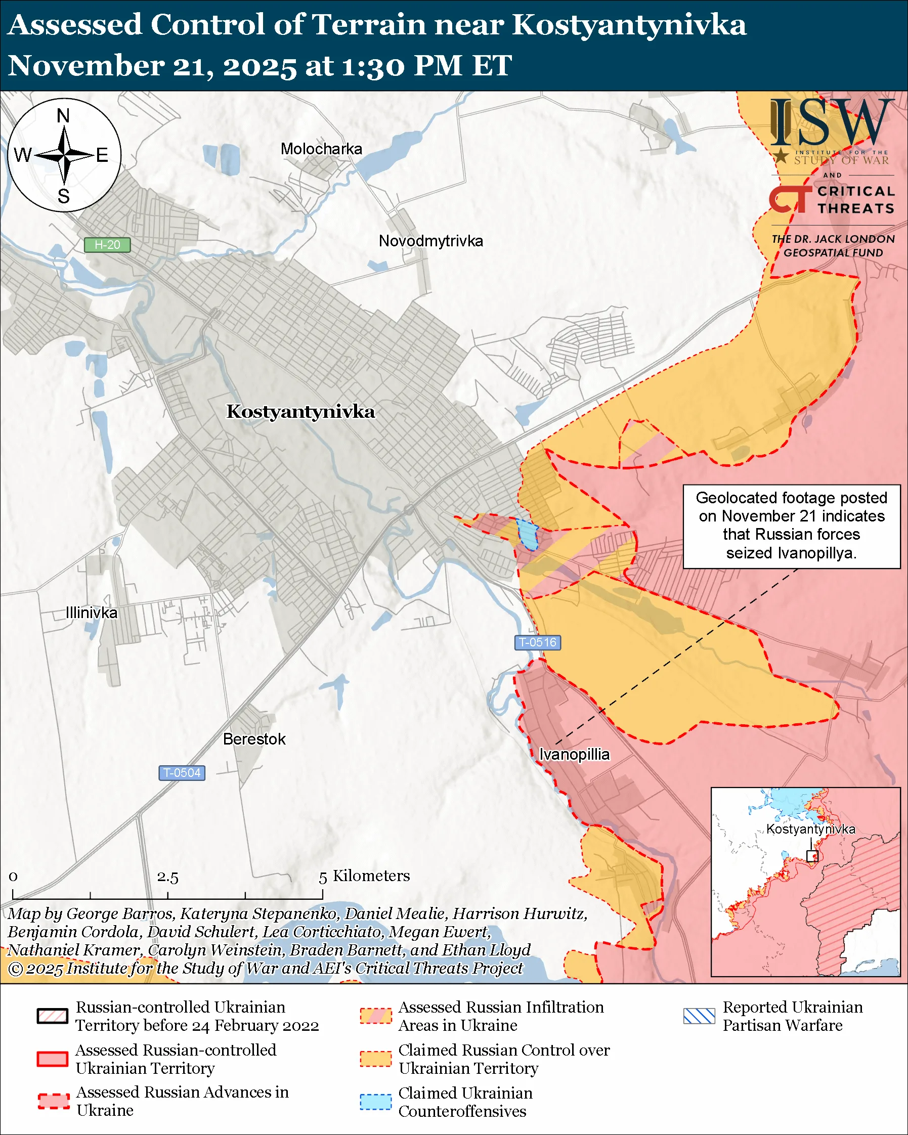 Лінія фронту в районі Костянтинівки станом на 21 листопада / ISW Лінія фронту в районі Костянтинівки станом на 21 листопада / ISW