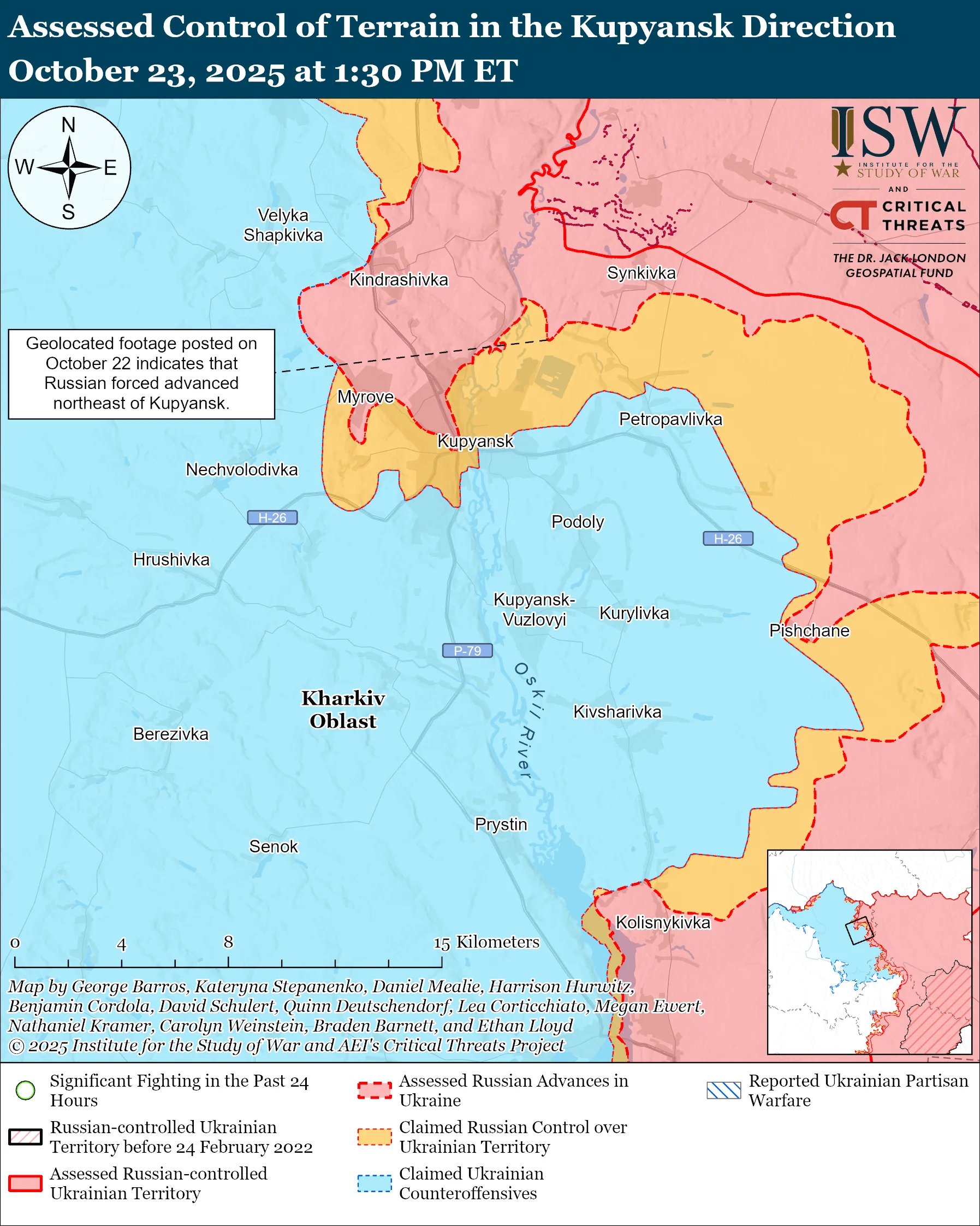 Лінія фронту в районі Куп’янська станом на 23 жовтня/ISW