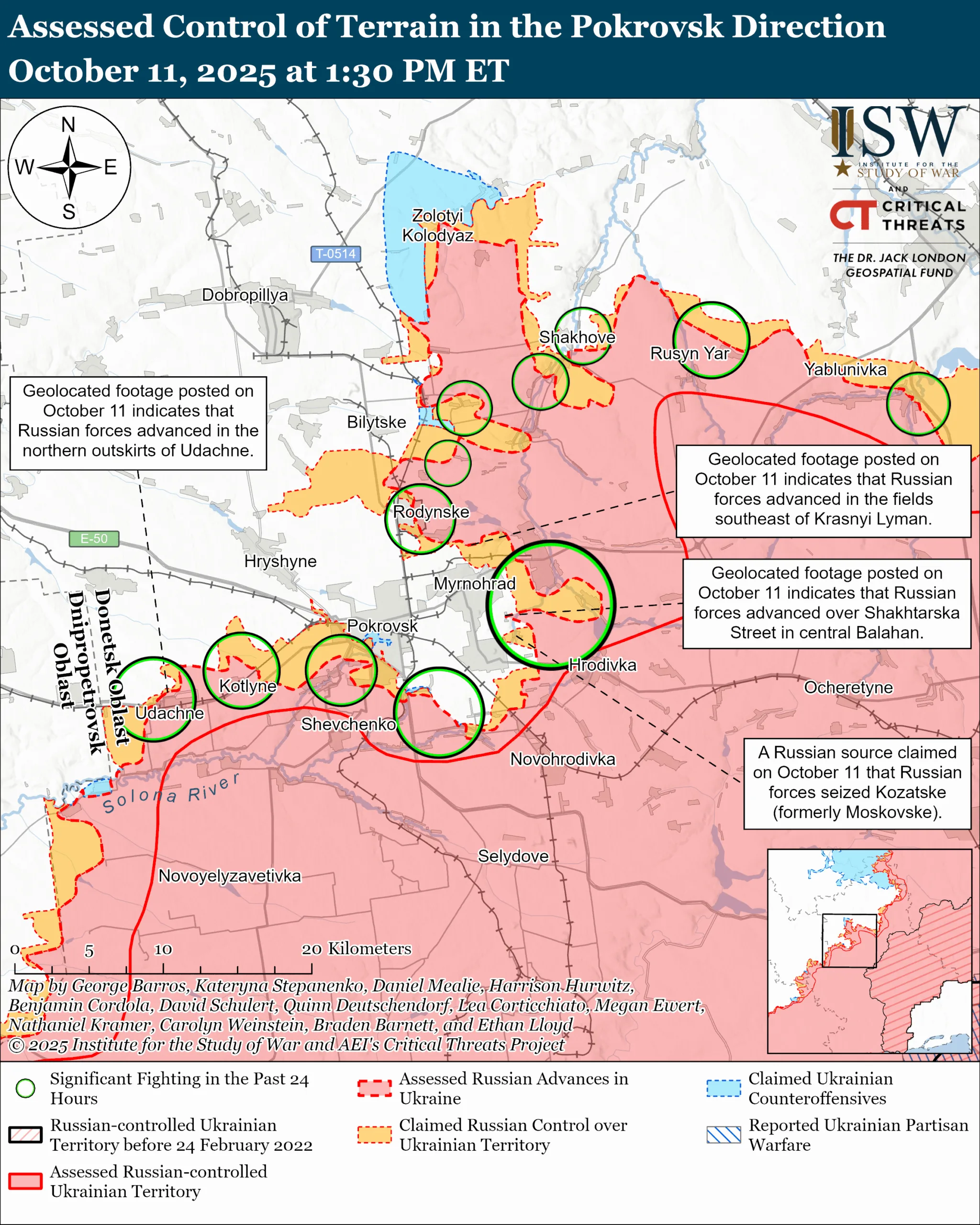 Лінія фронту на півночі покровського напрямку станом на 11 жовтня / ISW